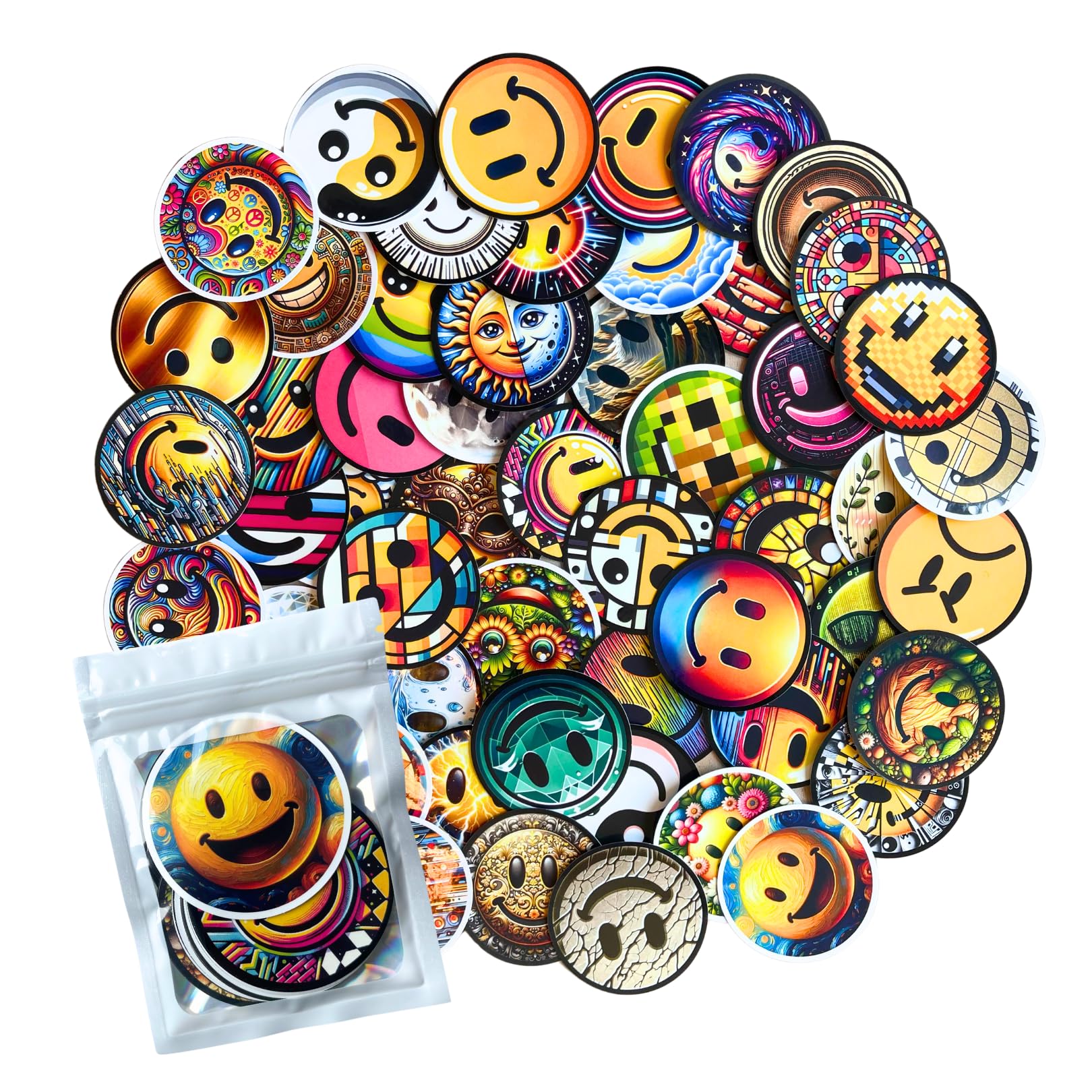 Hntr Artistic Smiley Hntr® Smiley Face Stickers | 55 Artistic Aesthetic Stickers | Signature Collection Of Colourful Smiley Faces For Laptops, Journals, Scrapbooks & Water Bottles