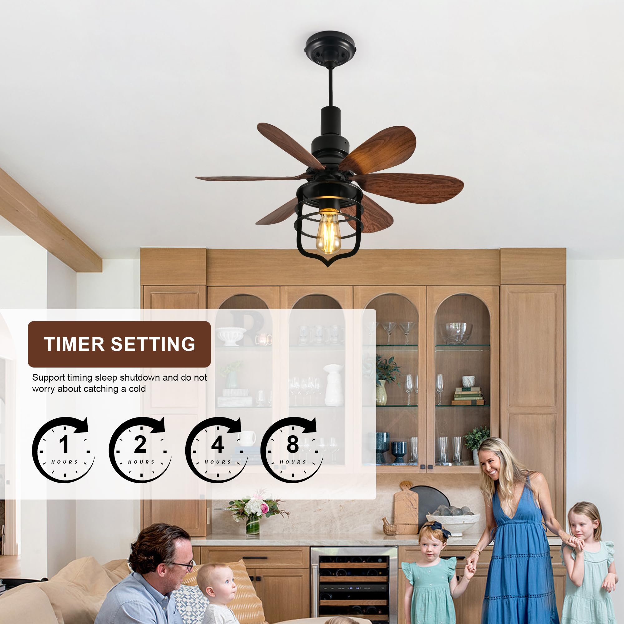 Ganeed Klein Schraube-in Deckenventilator mit Licht und Fernbedienung Decke Lampe mit Ventilator Industrie-Stil Licht Ventilator E27 Fassung für Klein Schlafzimmer Waschküche Lager Garage Schwarz