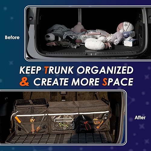 Miniatura 7 de Organizador de maletero de coche de gran capacidad de 95 L, incluye paquete de hielo de 26 L, diseño de constelación fluorescente, impermeable y