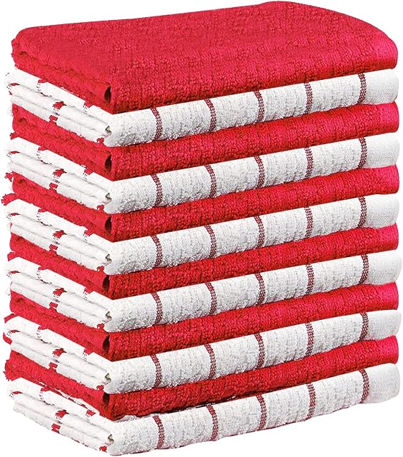 Linens World 100% Egyptian Cotton 12-Pack Tea Towels Super Soft and Absorbent 40x70 CM Cotton Kitchen Towels, Dish Towels, T Towels, Hand Towels, Bar Towels & Dish Cloths for Kitchen Linen - Red