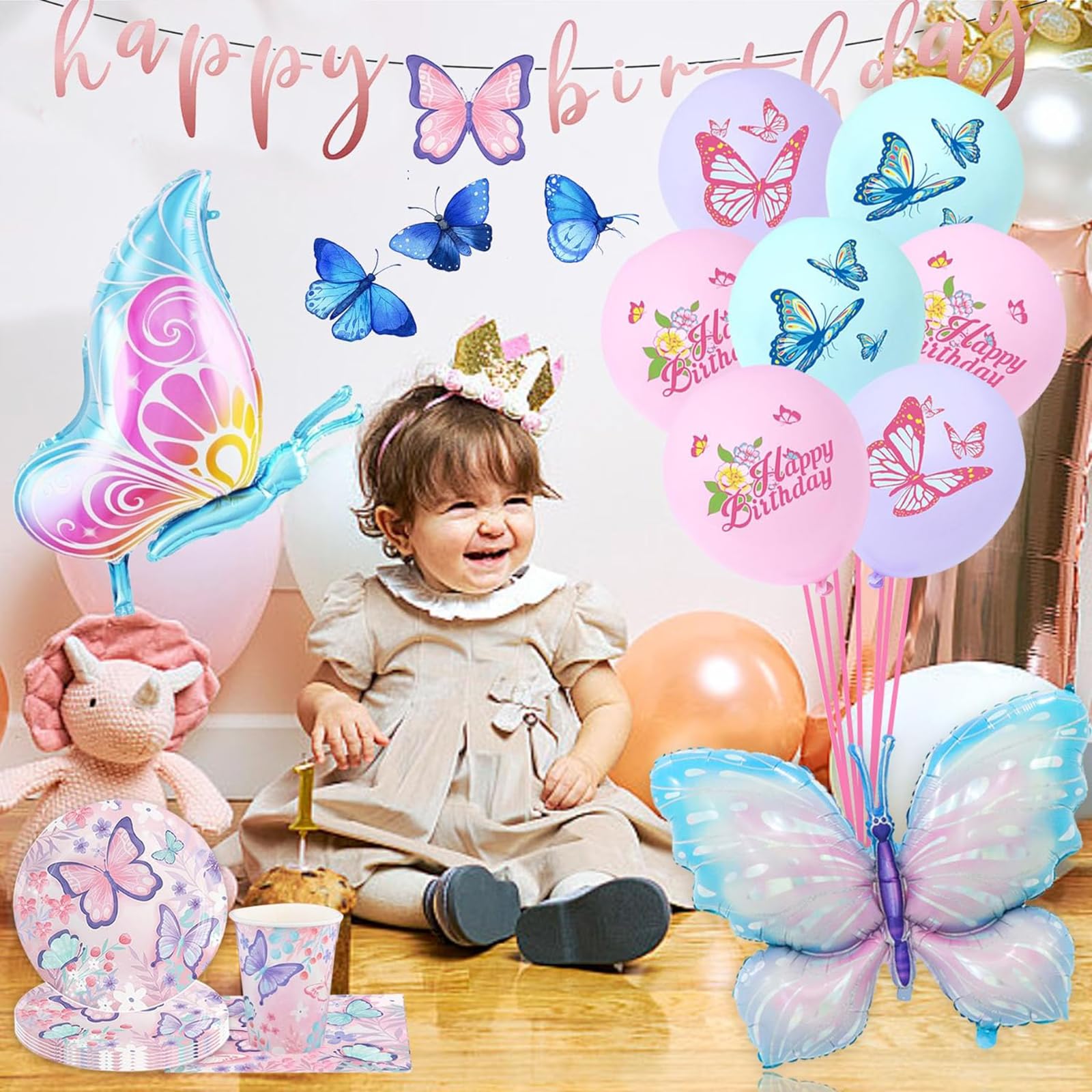 Farfalle Floreali Stoviglie per feste Ragazze Baby Shower Piatti Tovaglioli Tazze Cannucce Stoviglie usa e getta per compleanno Banner Decorazioni per matrimoni - Italia