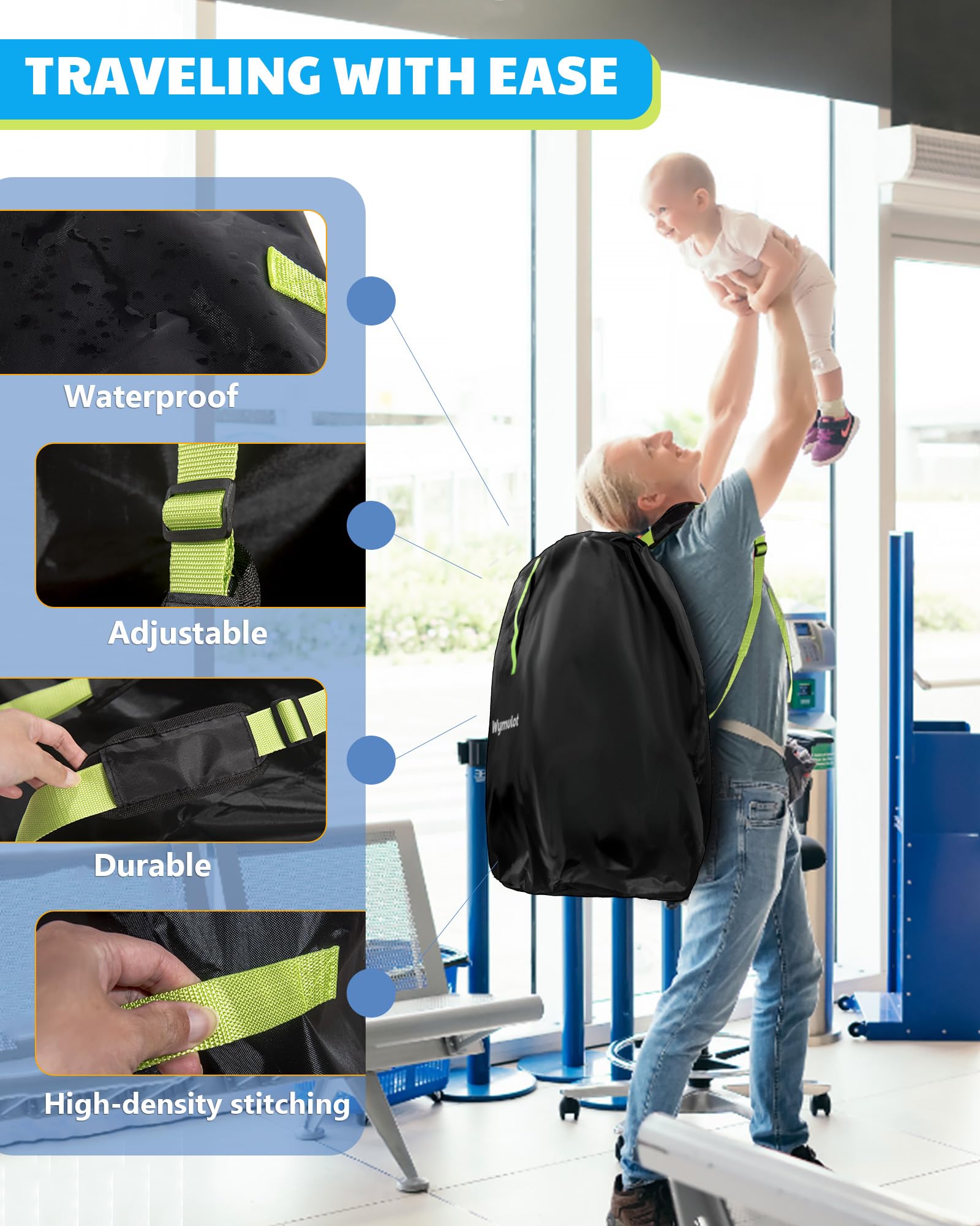 Grande borsa per passeggino per aereo, borsa da viaggio impermeabile per passeggino, borsa da viaggio per passeggino singolo/doppio con manico e chiusura a coulisse, copertura per passeggino