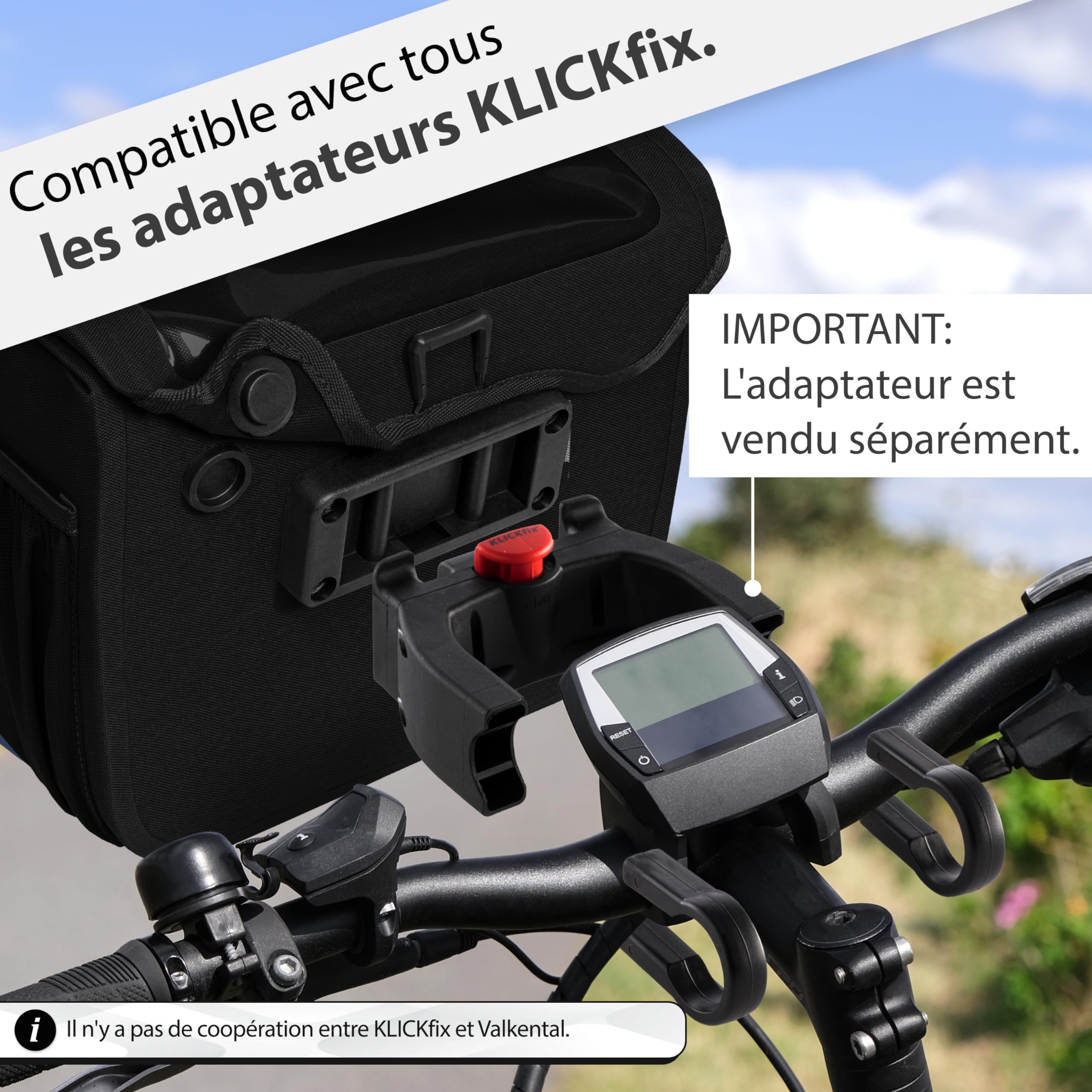 Valkental® x KLICKfix® - Sacoche de Guidon Étanche, 7L, Sac de Vélo Robuste avec Fermeture Magnétique et Compartiment pour Téléphone