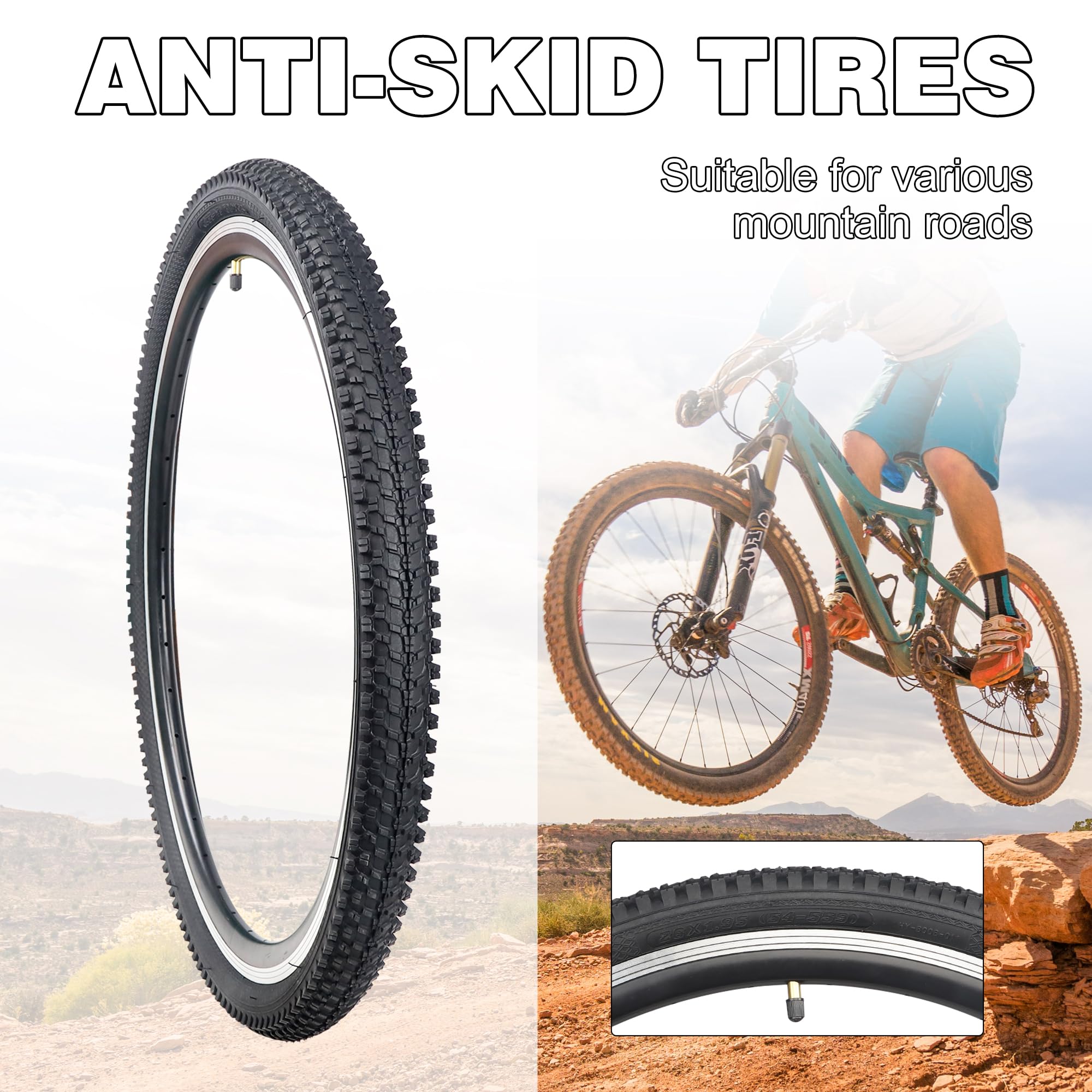Meghna Pair Tyres 24/26 x 1.95 Inch Bike Tyres,30-80 PSI Replacement tyres Foldable Cycle Tyre for City Bike/Outdoor Cycling/Mountain Bike/Beach Bike - Image 3