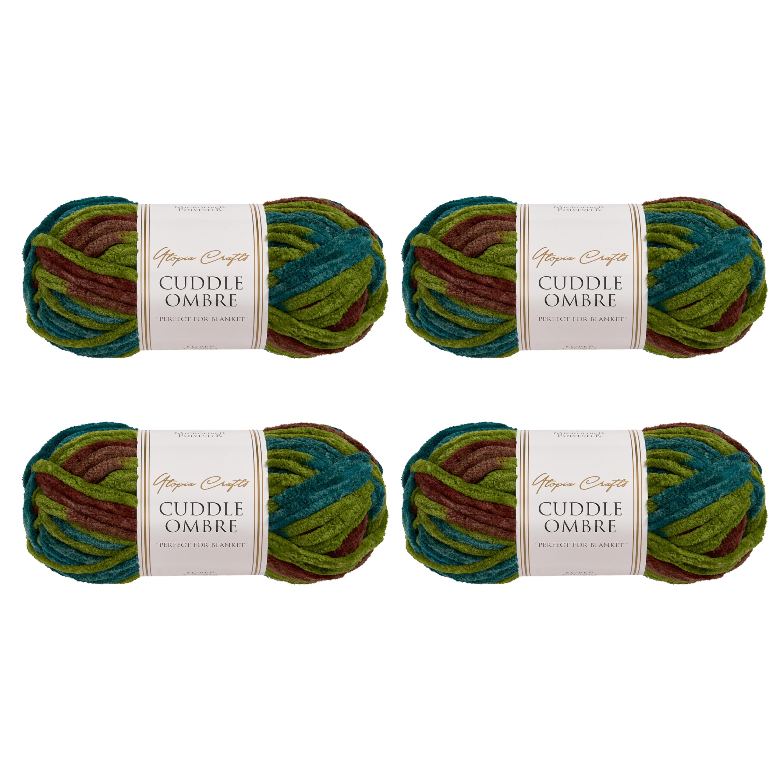 Utopia Crafts Cuddle Ombre Super Chunky Chenille Soft Yarn for Knitting and Crochet 3X 100g (Forest Mist)
