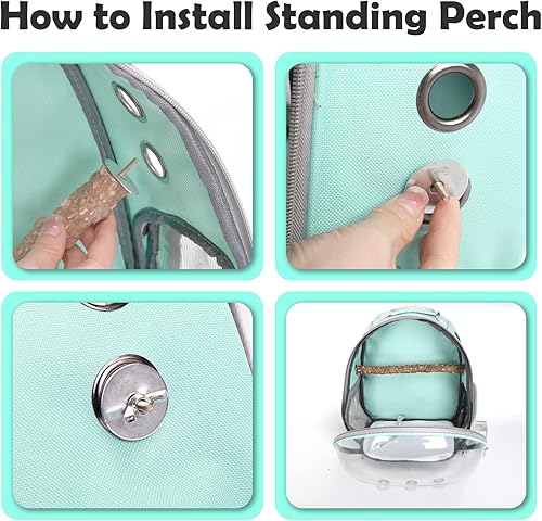 Miniatura 6 de Portador de pájaros, mochila para pájaros, jaula de viaje para loros con percha y cuencos de comida, bolsa ligera para pájaros pequeños con juguete