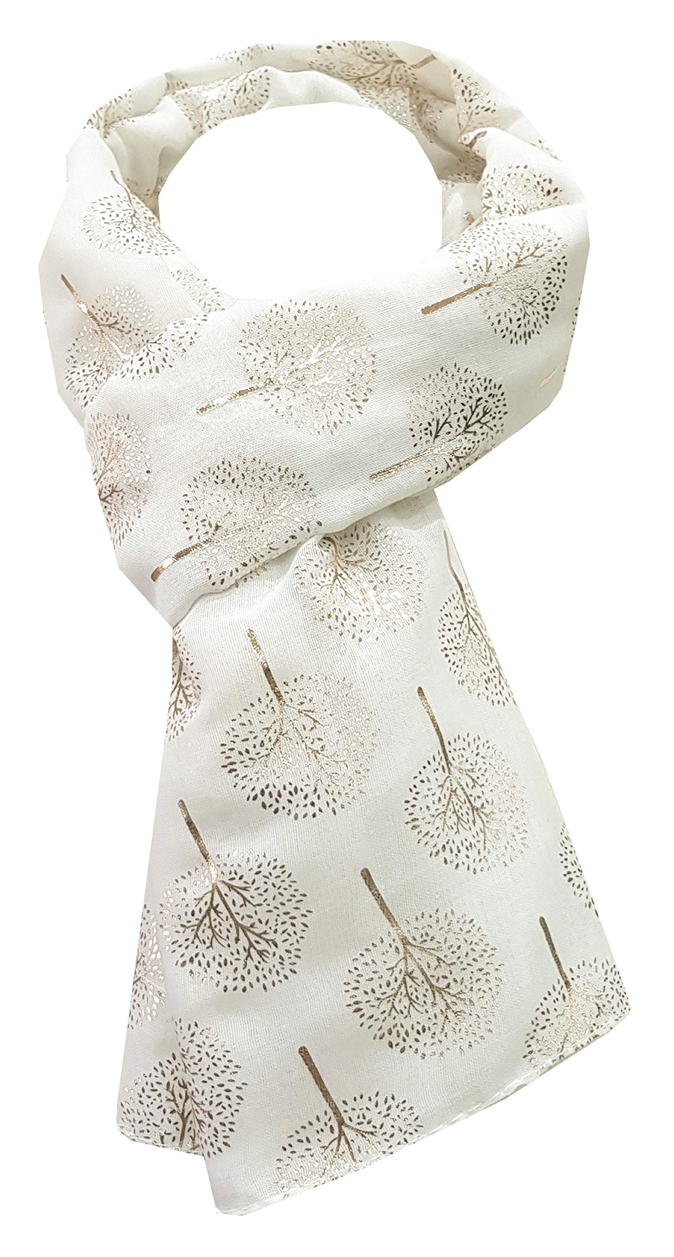 World of Shawls Gold Foil Mulberry Tree Print Fashion Scarf (White)