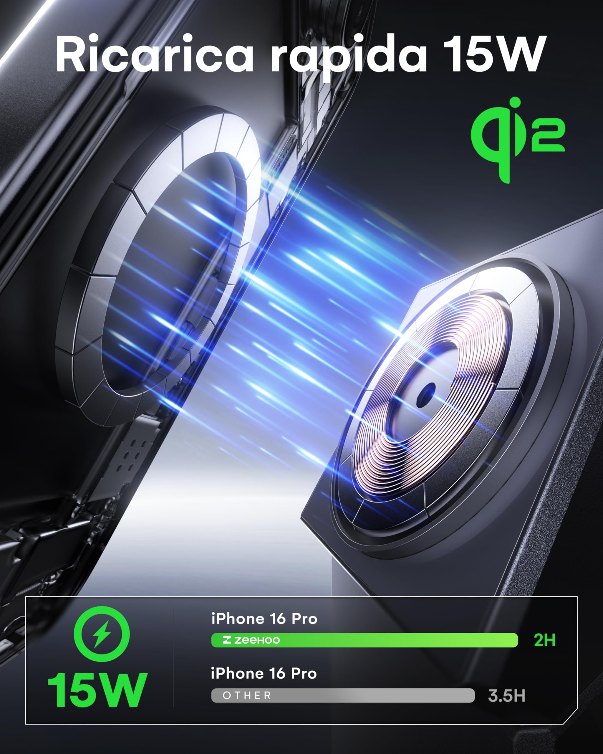 ZEEHOO Stazione di Ricarica 3 in 1 per Magsafe, CubeTrick-X Qi2 15 W Fast Wireless Charger Stand per Apple Watch, per iPhone 16, 15, 14, 13, 12 (caricatore USB-C da 30 W incluso)