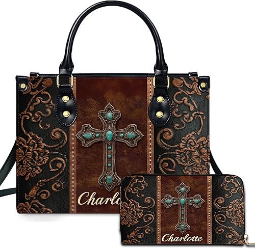 Bolso de Cuero Cristiano, Fe Personalizada con Cruz Religiosa Bolso de Cuero PU Regalo para Mujeres, Mamá, Hermana cristiano 01