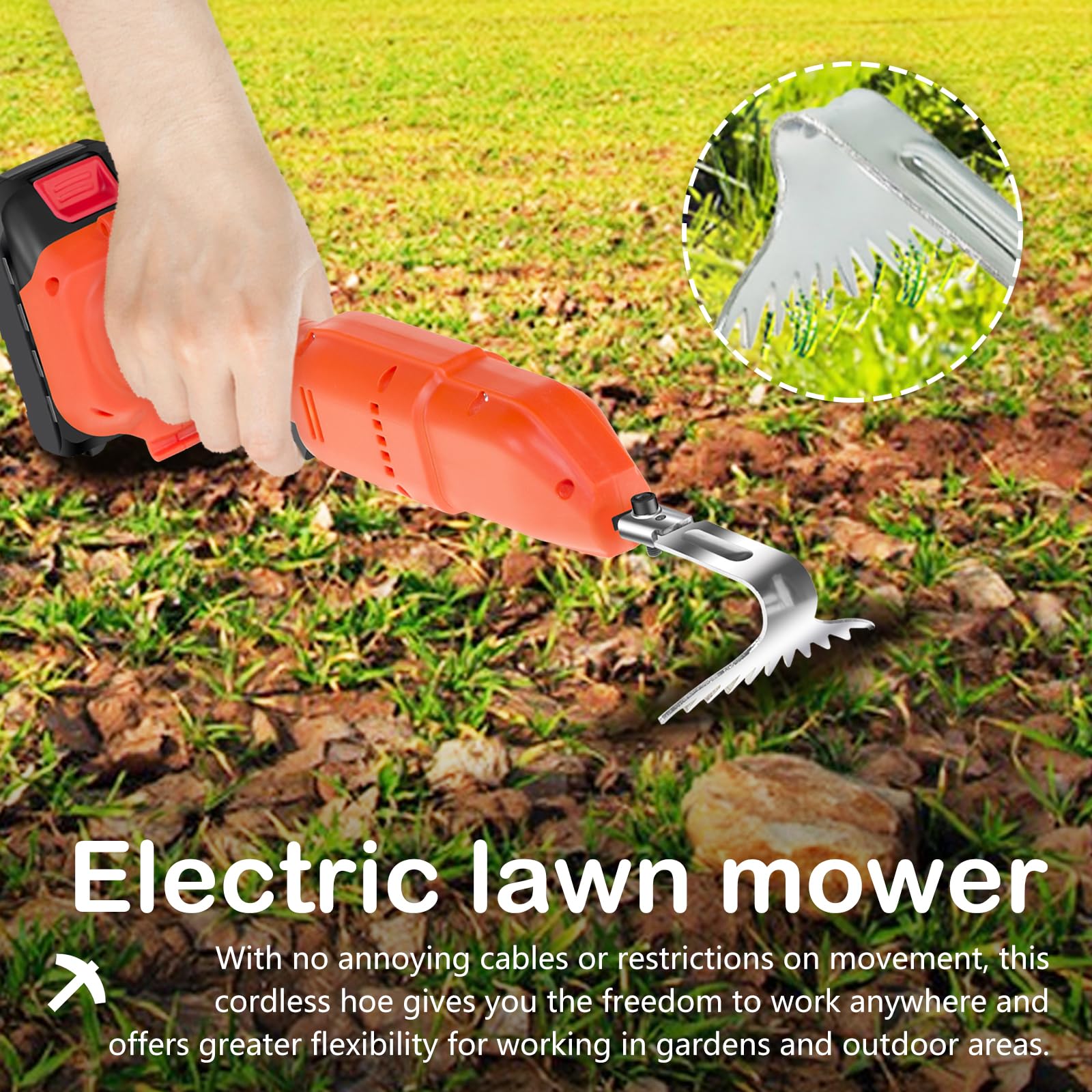 Motoazada, Motocultor de 21 V con Batería de Litio Recargable Motoazada de 2500 RPM con Doble Interruptor Herramientas de Jardín con Profundidad de Trabajo de 30 mm para Aflojar Tierra Y Desherbar