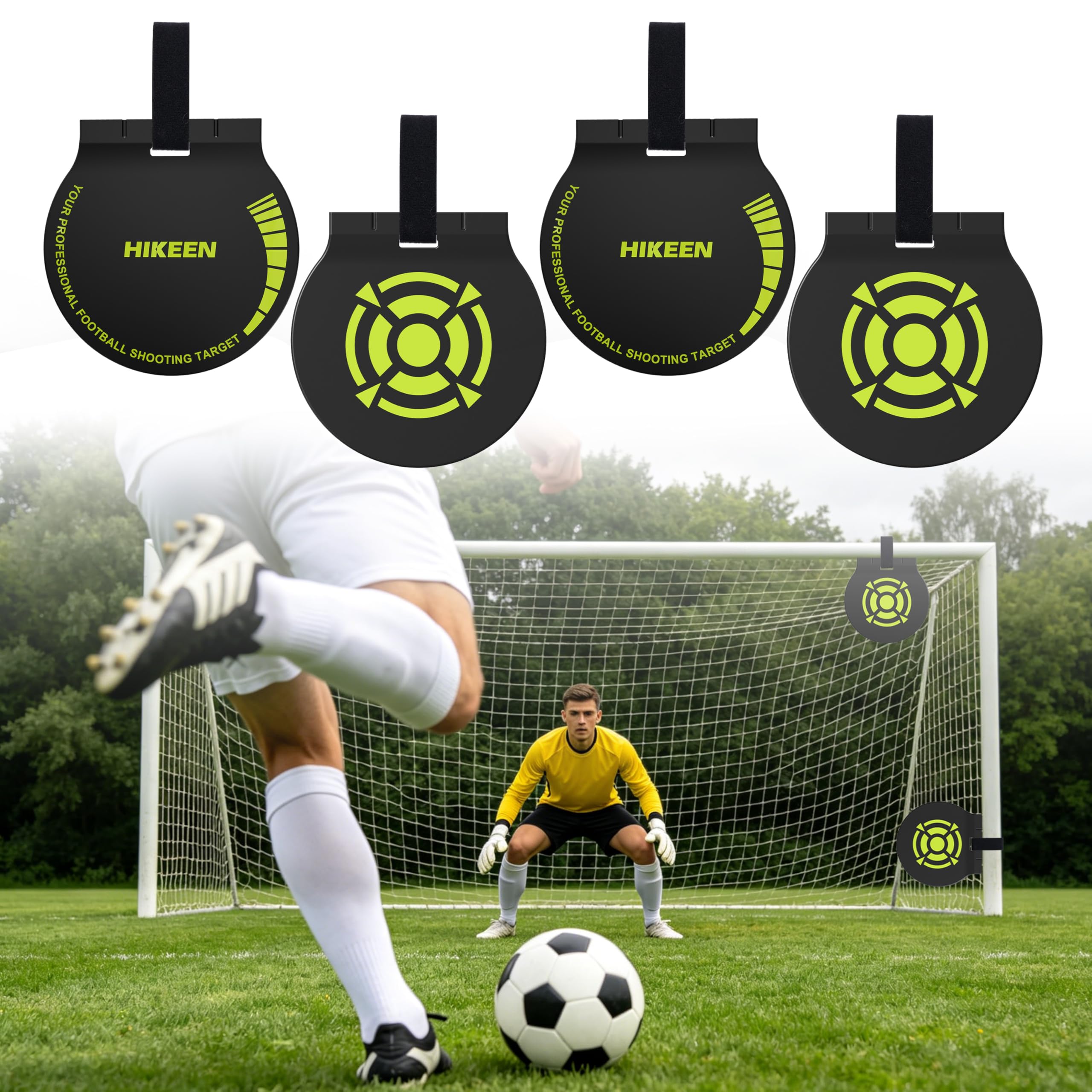 Hikeen Heavy Duty Magnetic Footabll Shooting Targets-7.9" Accuracy Trainers Targets for Footabll Hockey with Hanging Rope for Football Nets(4 Packs)