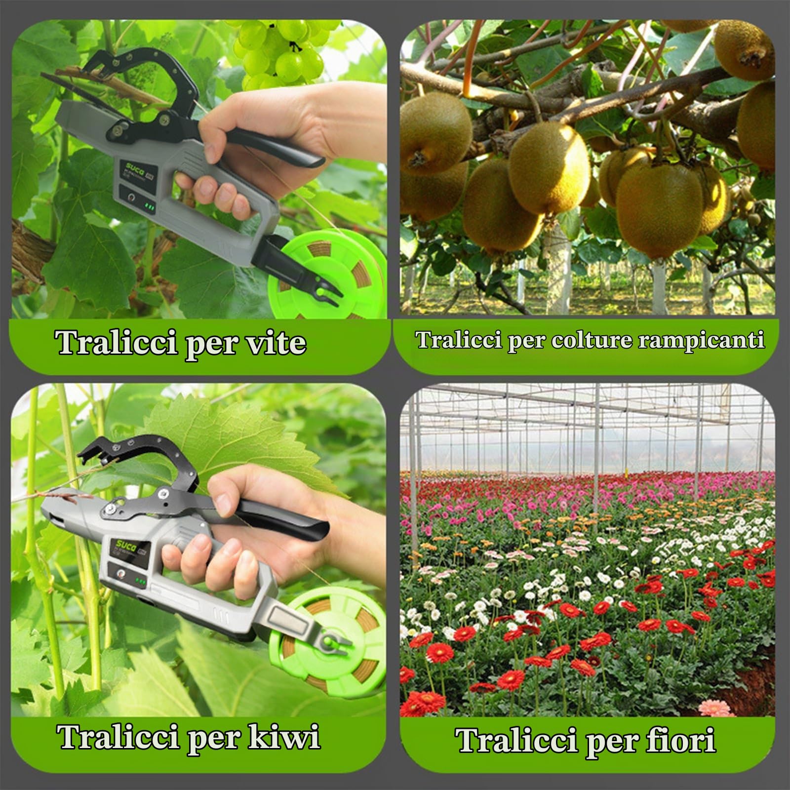Legatrice Per Piante Elettrica, Legatrice Per Vigneto Con 2*2,5 Ah, Indicatore Di Alimentazione, Diametro Di Rilegatura 45 Mm, Legatrice Da Giardino Portatile 6000 Volte Per Uva, Piante, O Gray&Green