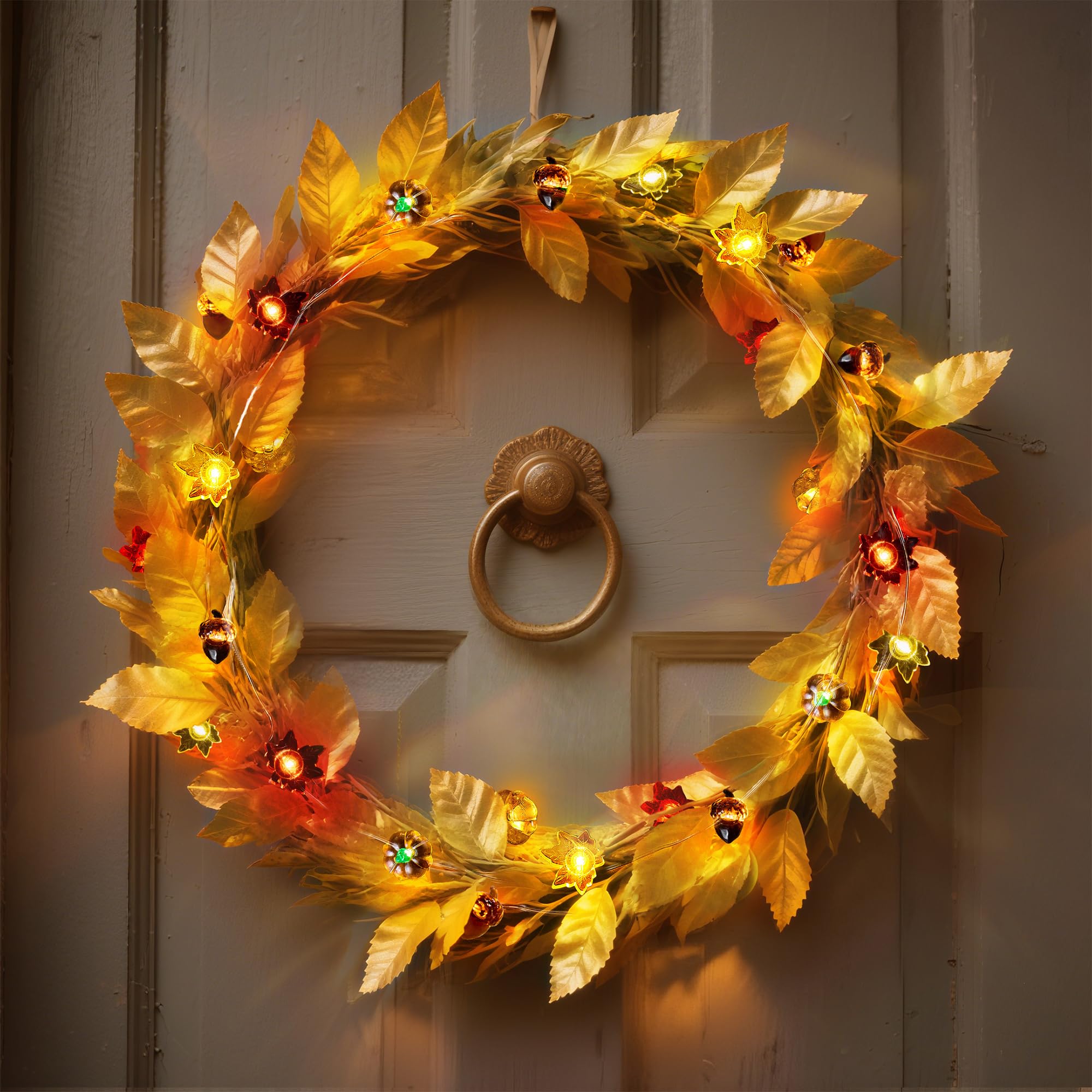 BlcTec Herbstdekorationen für Zuhause, 40 LEDs, Herbstlichterkette mit , 3D-Kürbisse und Ahornblättern, batteriebetriebene Lichterkette mit Timer für drinnen und draußen, Halloween