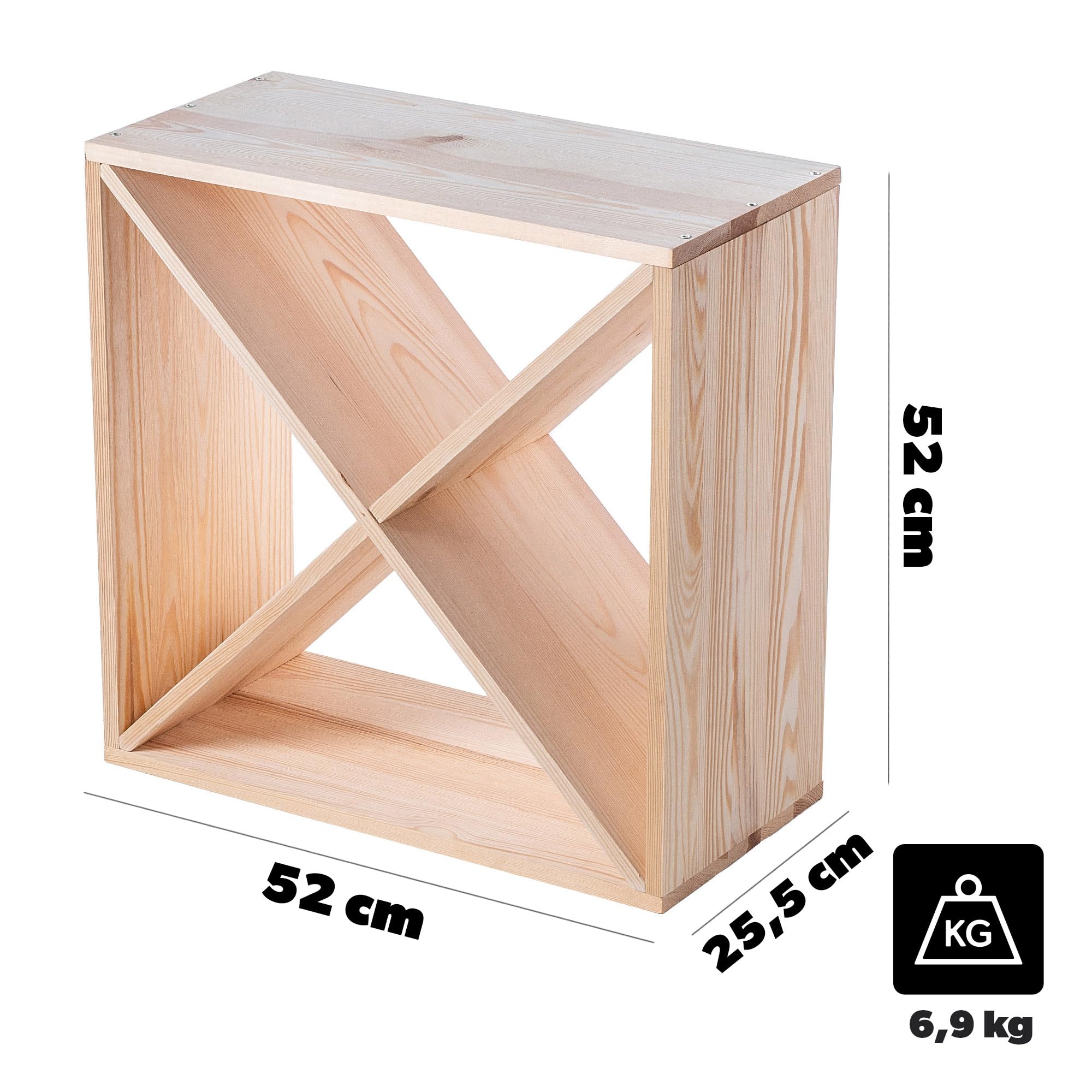 KADAX Cantinetta in legno per vino, 52 x 25,5 x 52 cm, grande scaffale per numerose bottiglie, supporto rustico, scaffale poco ingombrante, armadietto stabile
