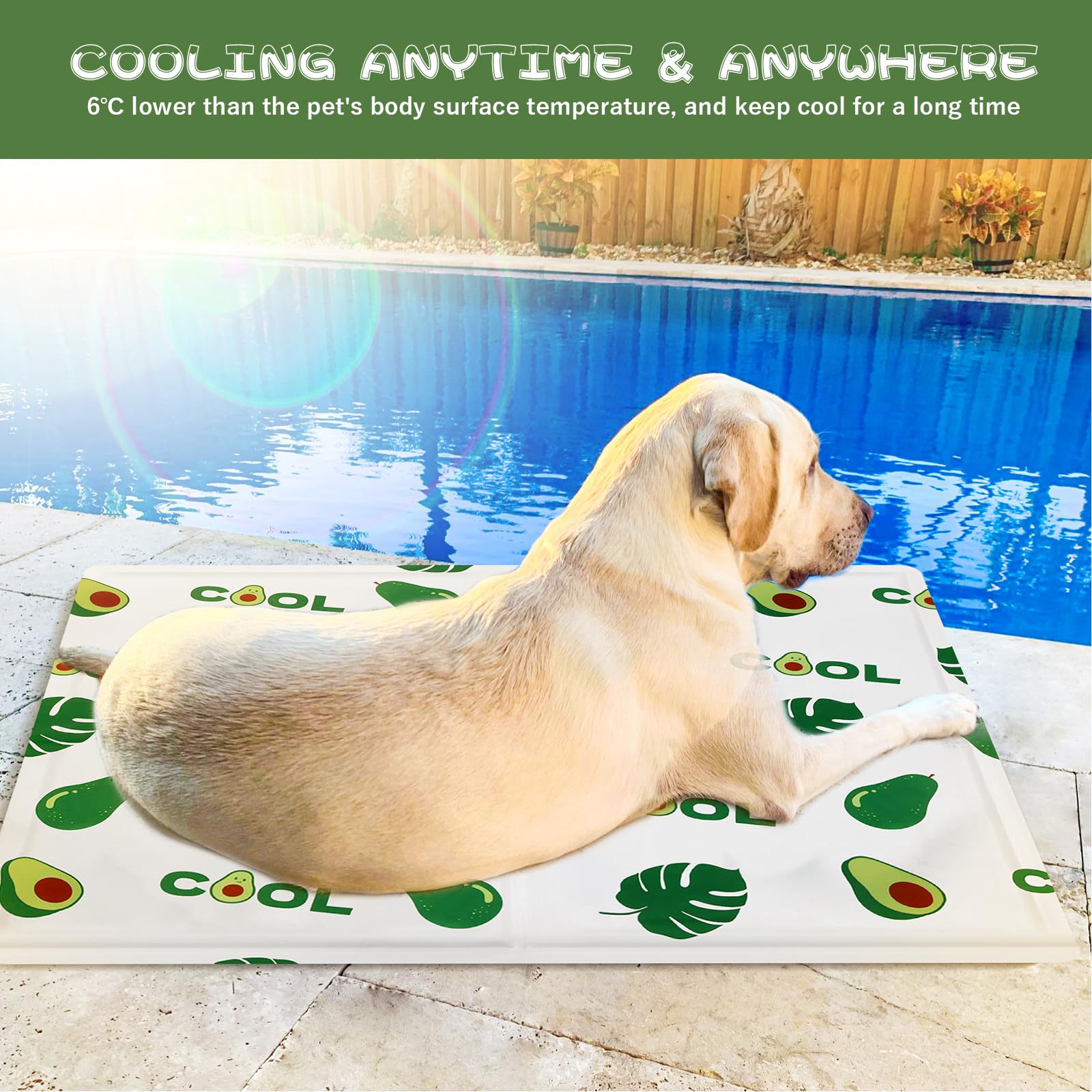 Ninonly Tappetino Rinfrescante per Cani Gatti 50X65 Tappetino Refrigerante per Animali Domestici Gel Non Tossico Impermeabile Antiscivolo Tappeto Refrigerante Cane per Cuccia Cani Gatti Avocado