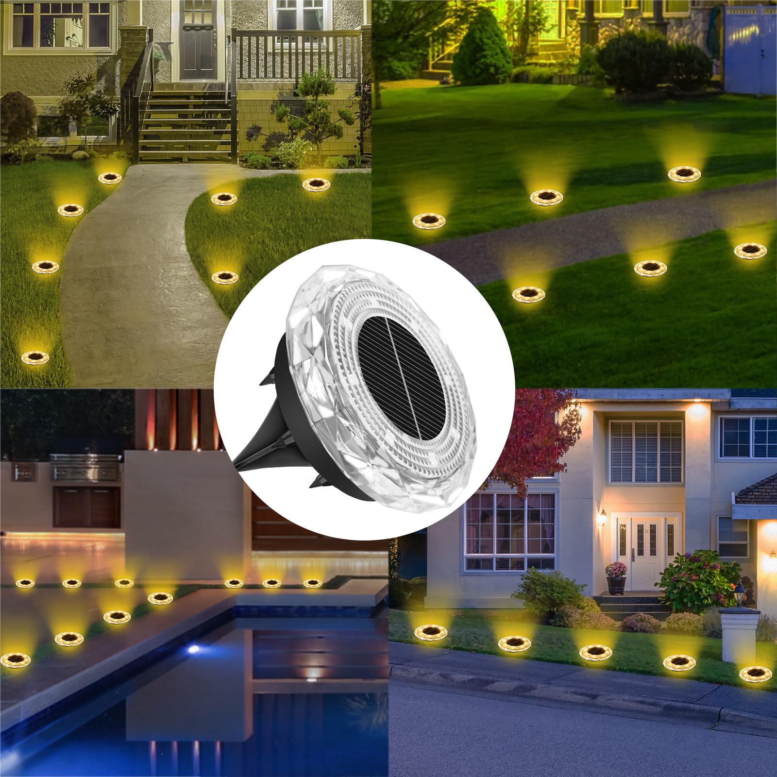 Solarne lampy podłogowe do użytku na zewnątrz, 8 sztuk, lampy solarne do ogrodu, 8 diod LED, wodoszczelne lampy solarne do użytku na zewnątrz, ciepła biel, oświetlenie ogrodowe, do ogrodu, na