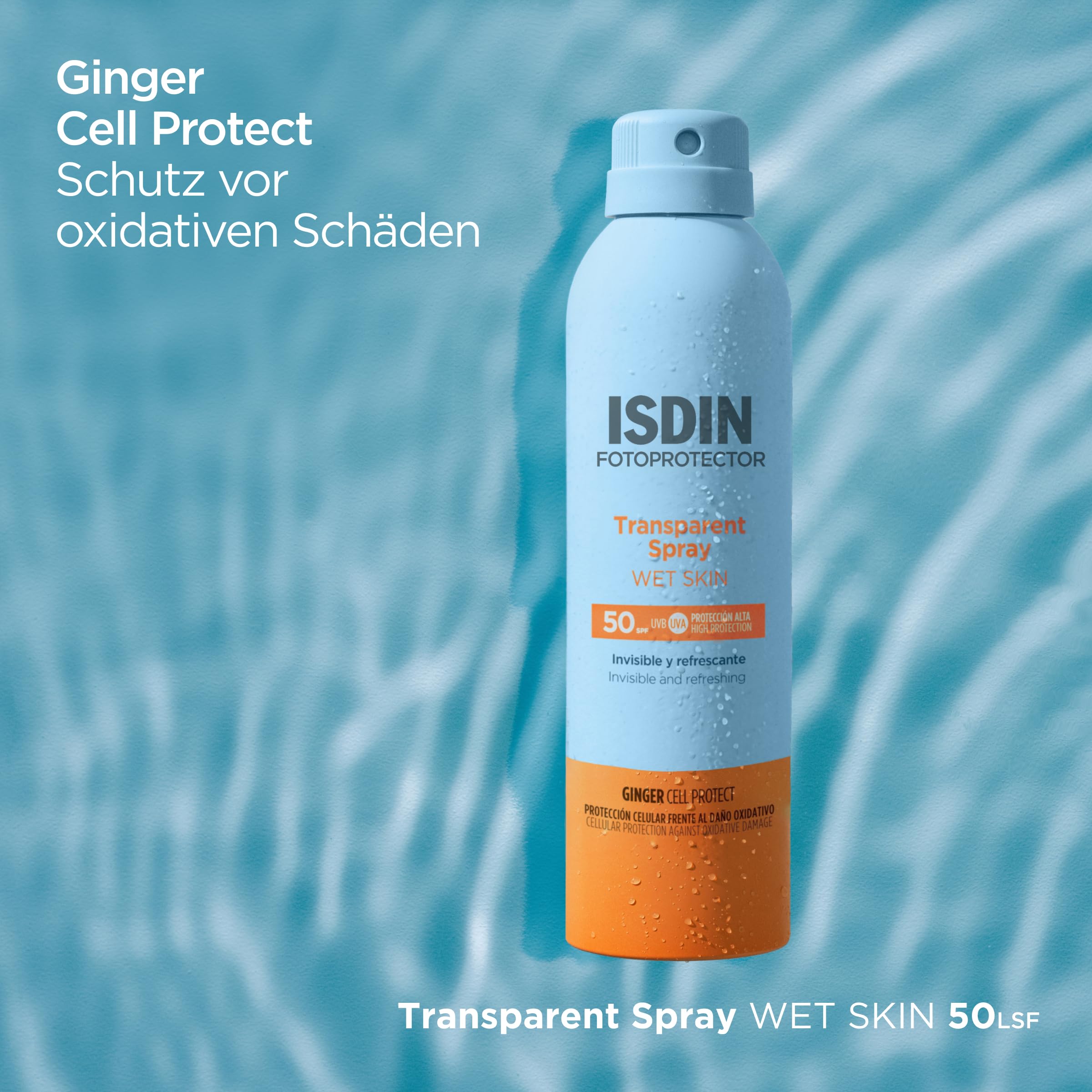 Fotoprotección Isdin DE Fotoprotector Wet Skin Transparent Spray LSF 50 (250ml) Wasserfest und Wet Skin unsichtbarer und leichter Lichtschutz
