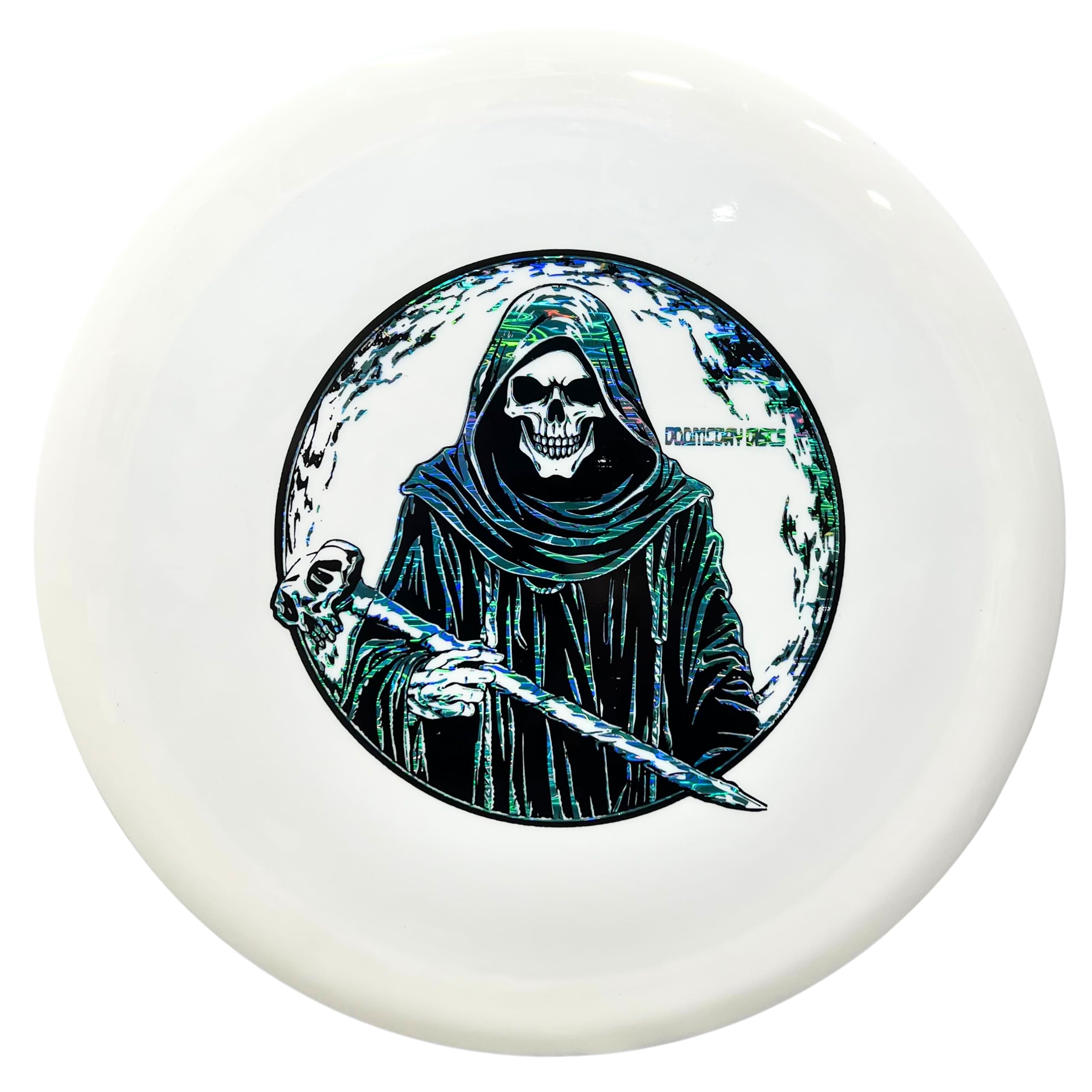 Doomsday Dystopia Disc Golf Distance Driver in Survival Plastic (White with Reaper)