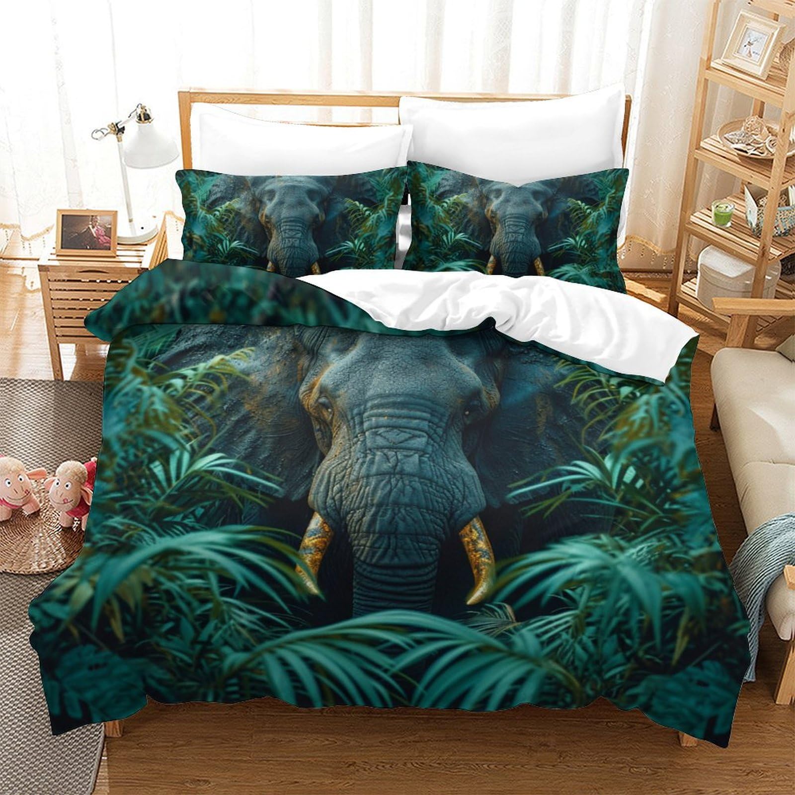 Housse de couette animaux 3D pour lit double 200x200 et taies d'oreiller
