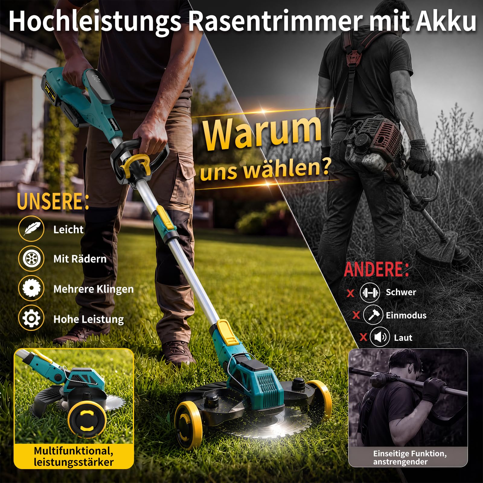 Makita Akku Rasentrimmer 21V 5 in 1 900W Bürstenloser Motor Freischneider 2x4.0Ah