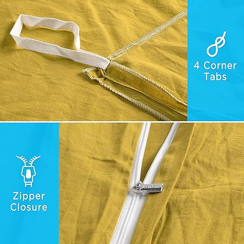 Miniatura 5 de ATsense - Juego de funda de edredón tamaño King, 100% algodón lavado, de 3 piezas, ultra suave y de fácil cuidado, de estilo rural simple (amarillo,