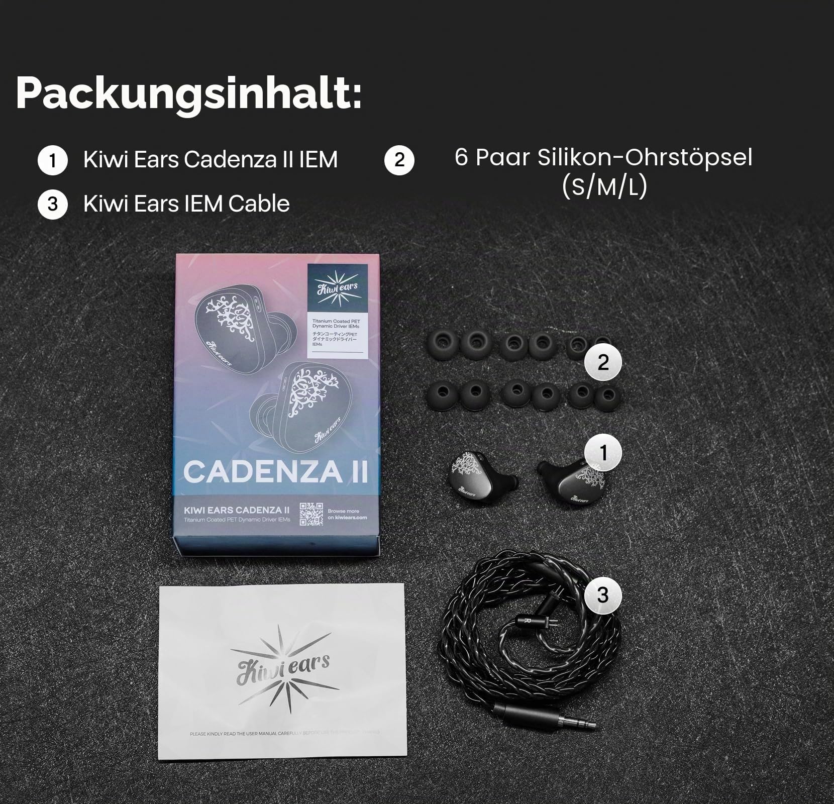 Kiwi Ears Cadenza II In-Ear-Monitor, 10 mm Titanium Dynamic Driver IEM Kopfhörer mit KARS 2.0 für präzise Klangbalance – CNC-Aluminium-Panel mit abnehmbarem 2-poligem Kabel für Musiker