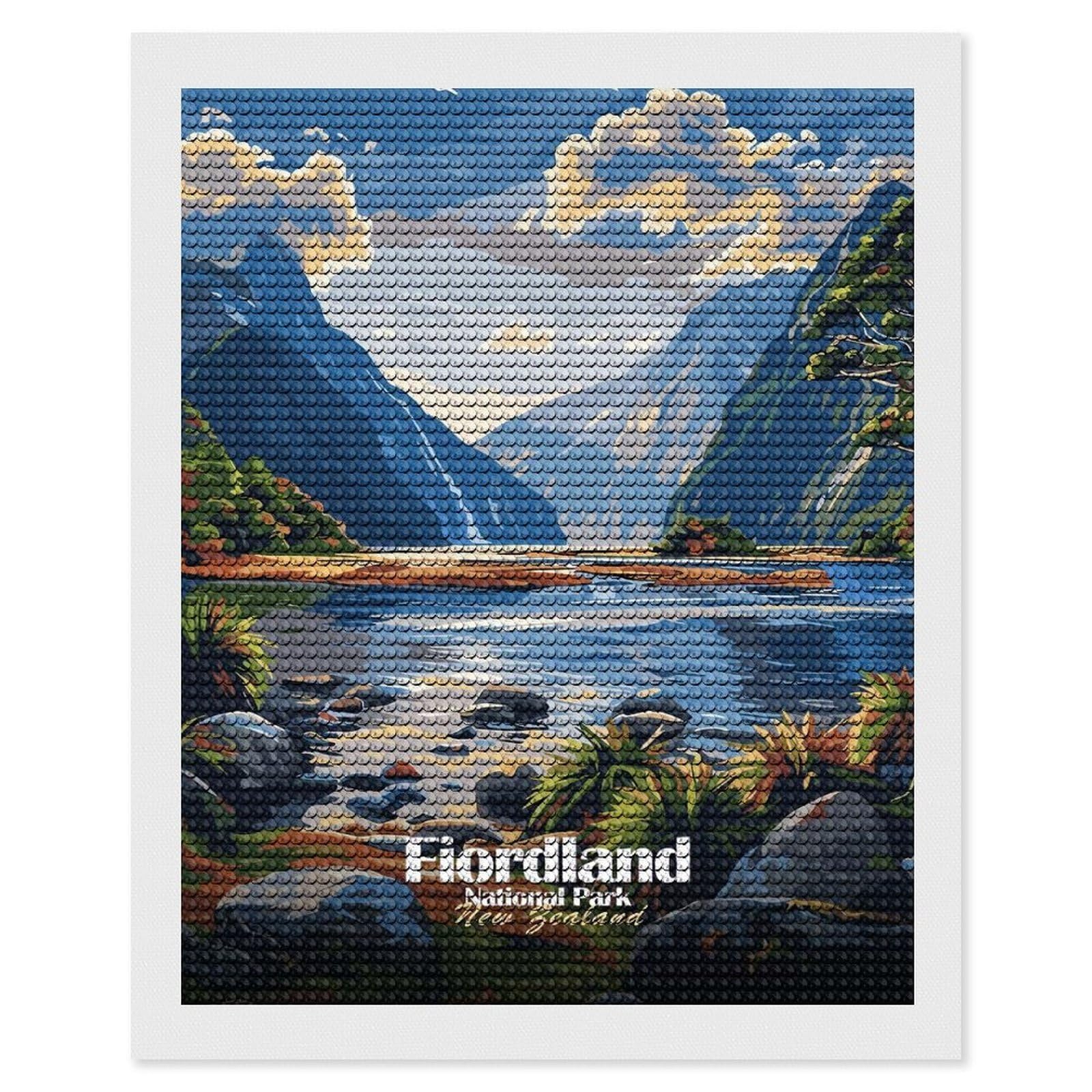 Junmoney Fiordland National Park, New Zealand Diamond Painting Kit 16"x20", Thoughtful Handmade Gift, for Creative Relaxation, Printed Canvas, Cosy Home Accent