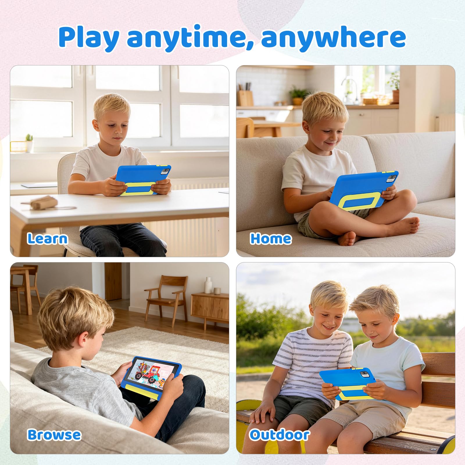 Whitedeer 2026 Latest Kids Tablet, 7 inch Tablet for Kids 3-7 Ages 8GB RAM +64GB ROM, Android 13, Parental Controls, Dual Camera, Wi-Fi, Bluetooth, Type-C, Impact Resistant Case, Gift,Blue — view 7