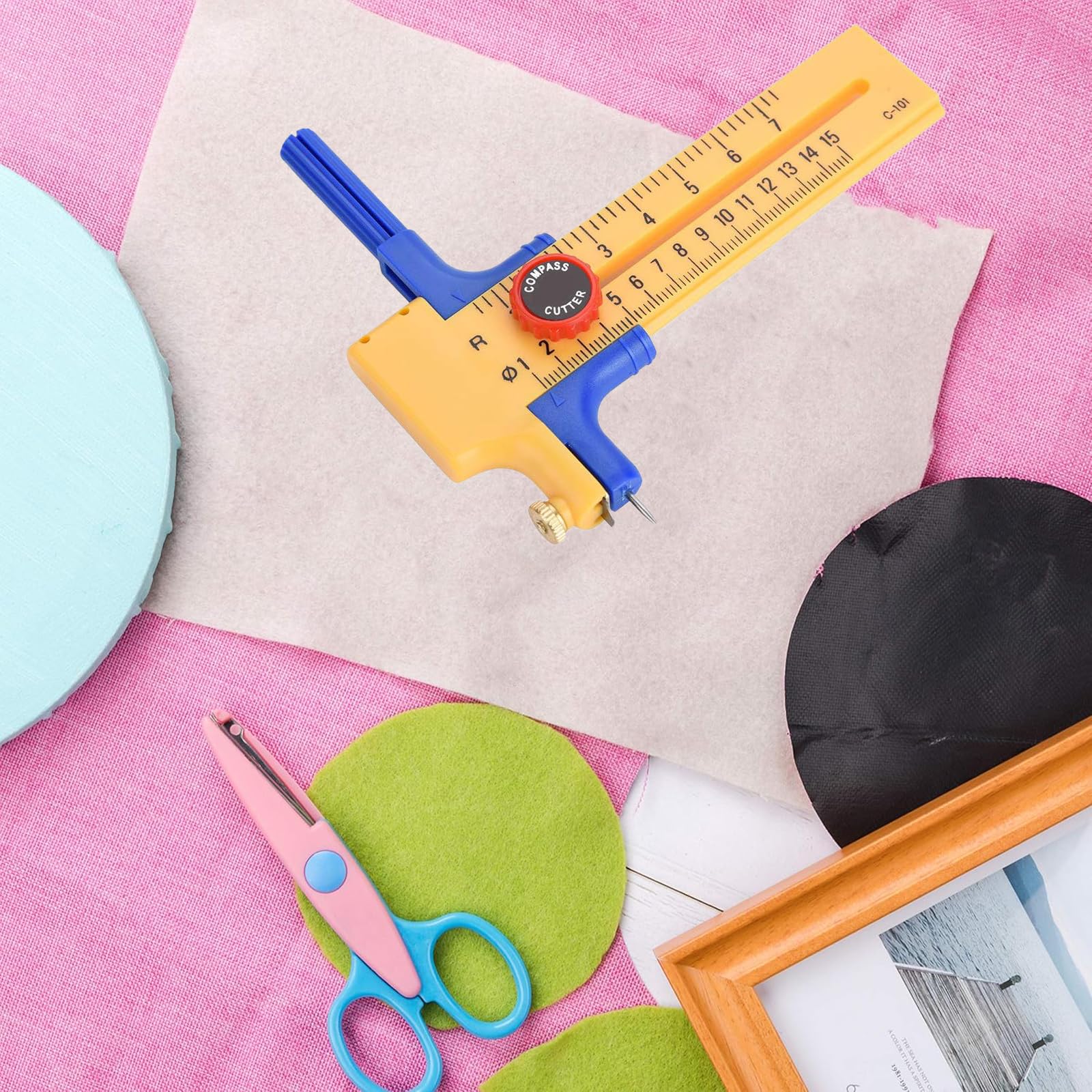 Taglierino A Compasso, Taglierina Circolare di Precisione da 1-15 cm per Tagliare, per Tagliare Carta Cartone Pelle, Taglierina Rotonda in Plastica e Ottone