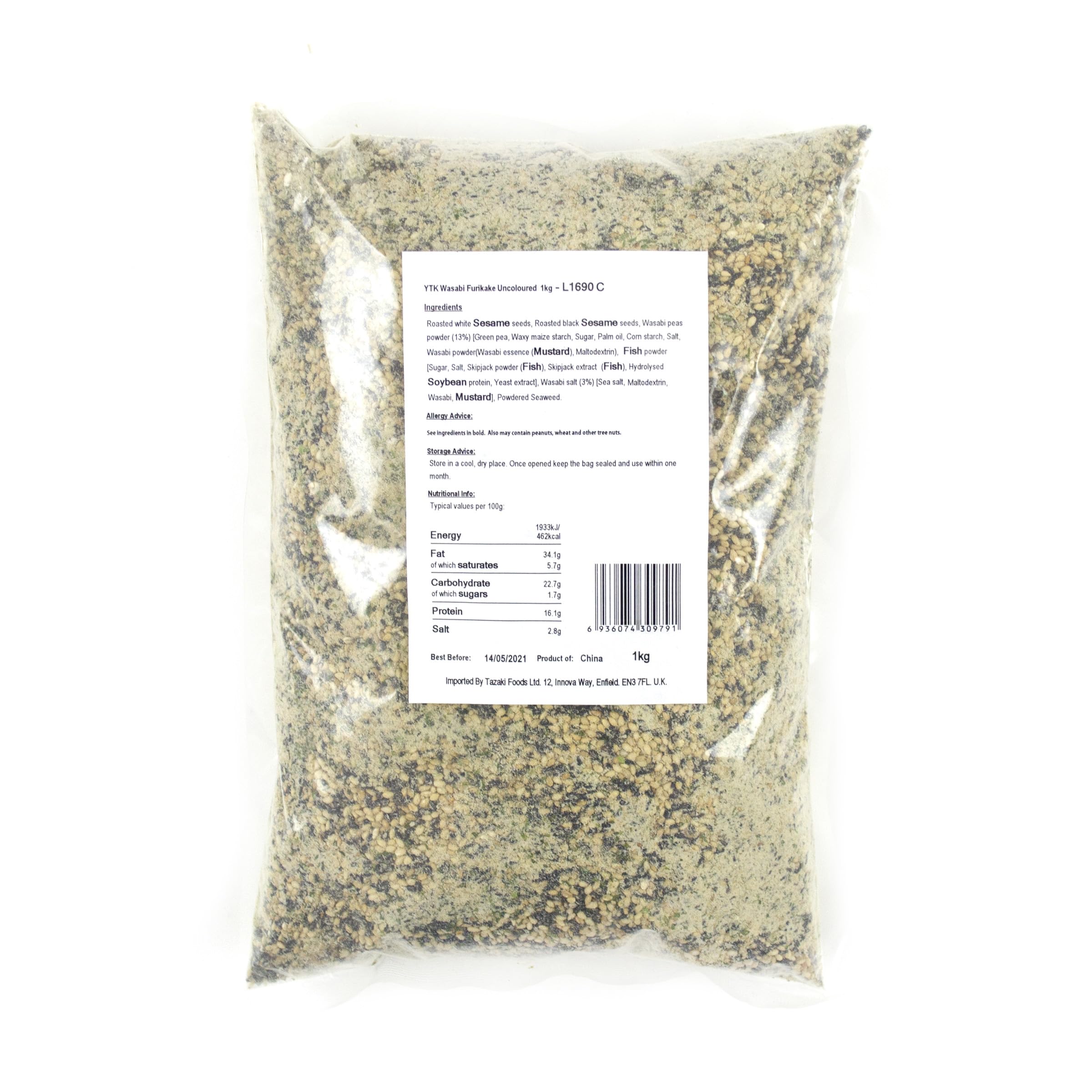 Wasabi Furikake - Rice Topping Uncoloured 1kg | Authentic Japanese Rice Seasoning | Bold Wasabi Flavor with Seaweed & Sesame | Large Pack for Home & Food Service