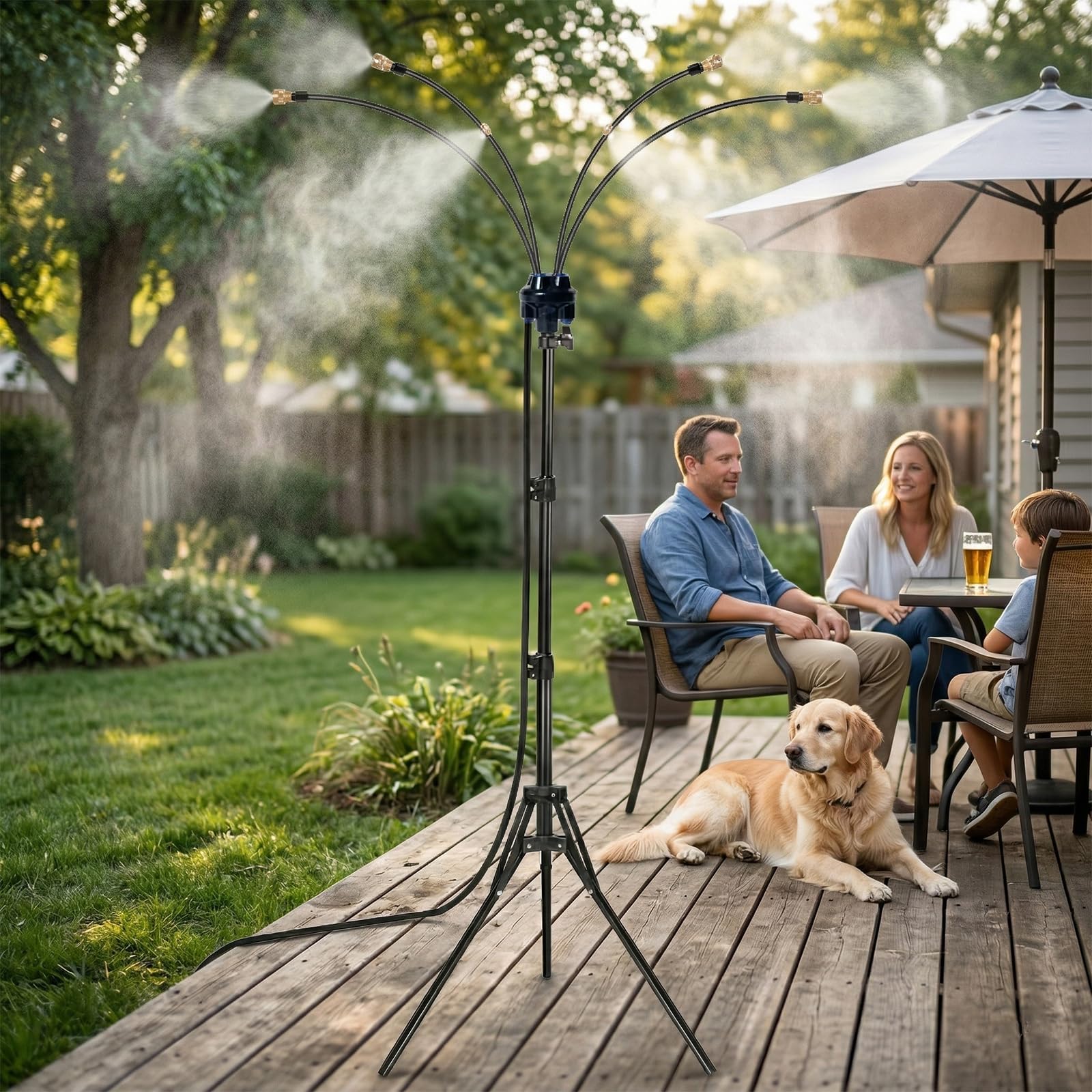 SprüHnebel KüHlung Stehend, SprüHnebel Terrasse, KüHlung System Wassernebel, Mit 8m Wasserleitung,HöHenverstellbar, 4 MessingdüSen,SprüHnebelanlage FüR Pool, Terrasse Haustiere, GartenbewäSserung 、A
