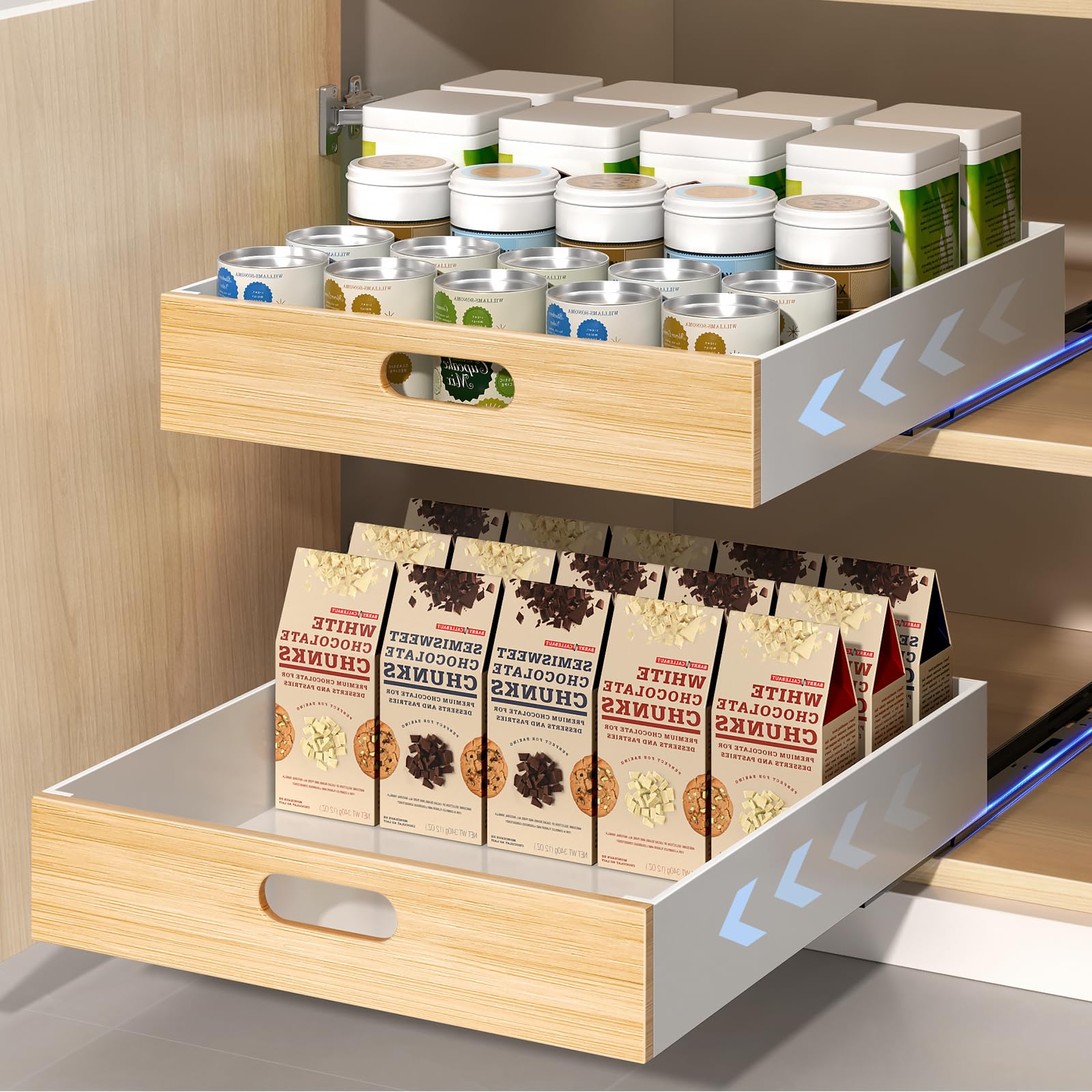 Pull Out Cabinet Organizer Adhesive,1 Pcs 20" Width 21" Deep Expandable Slide Out Drawers for Kitchen Cabinet, Roll Out No Screw Peel and Stick,Sliding Shelf Inserts for Pantry Bathroom