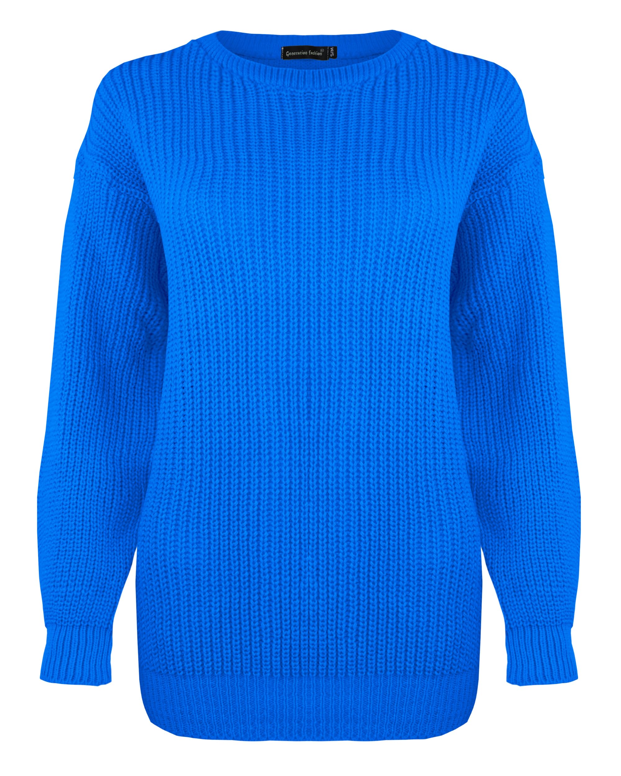 Generation Fashion Women's Royal Blue New Long Sleeve Knitted Baggy Jumper Oversized Sweater Crew Neck Pullover Top[,Sm]