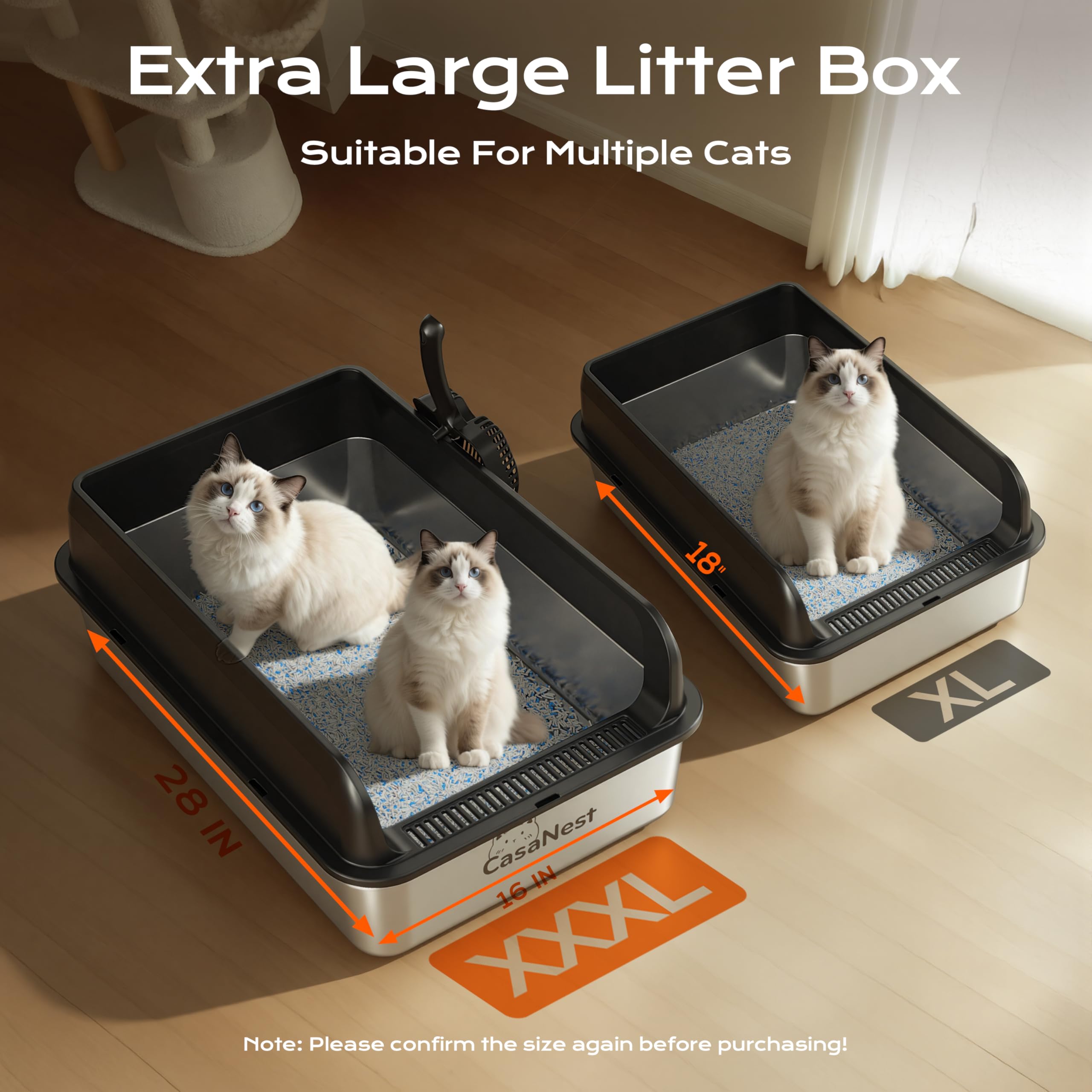 XXL Stainless Steel Cat Litter Box with Lid, 3-in-1 Enclosed Top Entry Metal Litter Box for Large & Multi Cats, Non-Stick & Leak-Proof, Odor Control, Easy-Clean - image 3