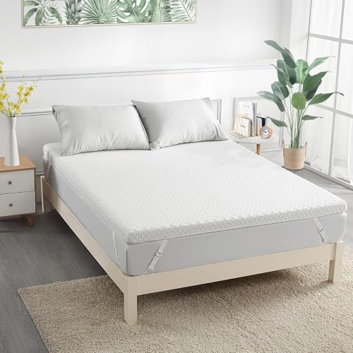 Assile - Cubrecolchón de espuma viscoelástica de té verde de 3 pulgadas con funda de bambú con cremallera, suave como una nube