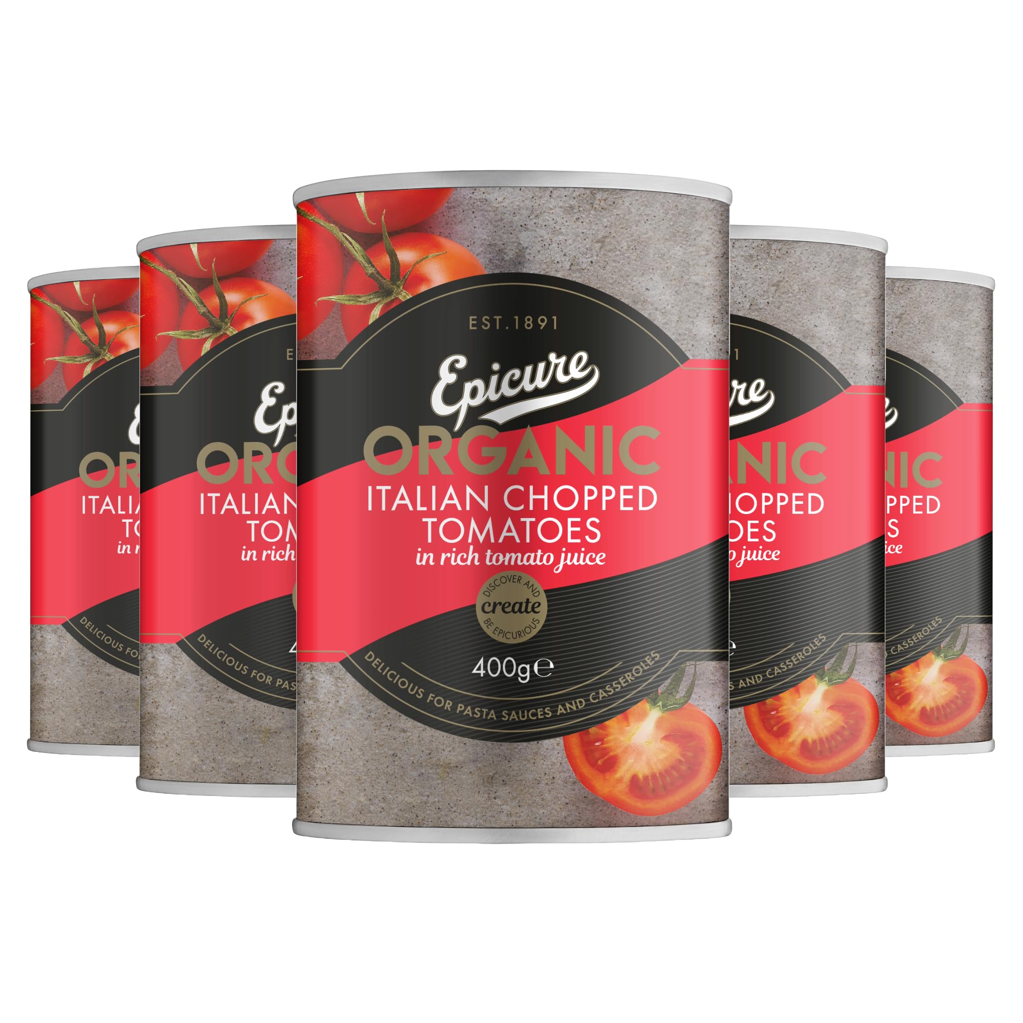 Epicure Tinned Organic Chopped Italian Tomatoes, Delicious Pasta Sauces and Casseroles, 400 g (Pack of 12)