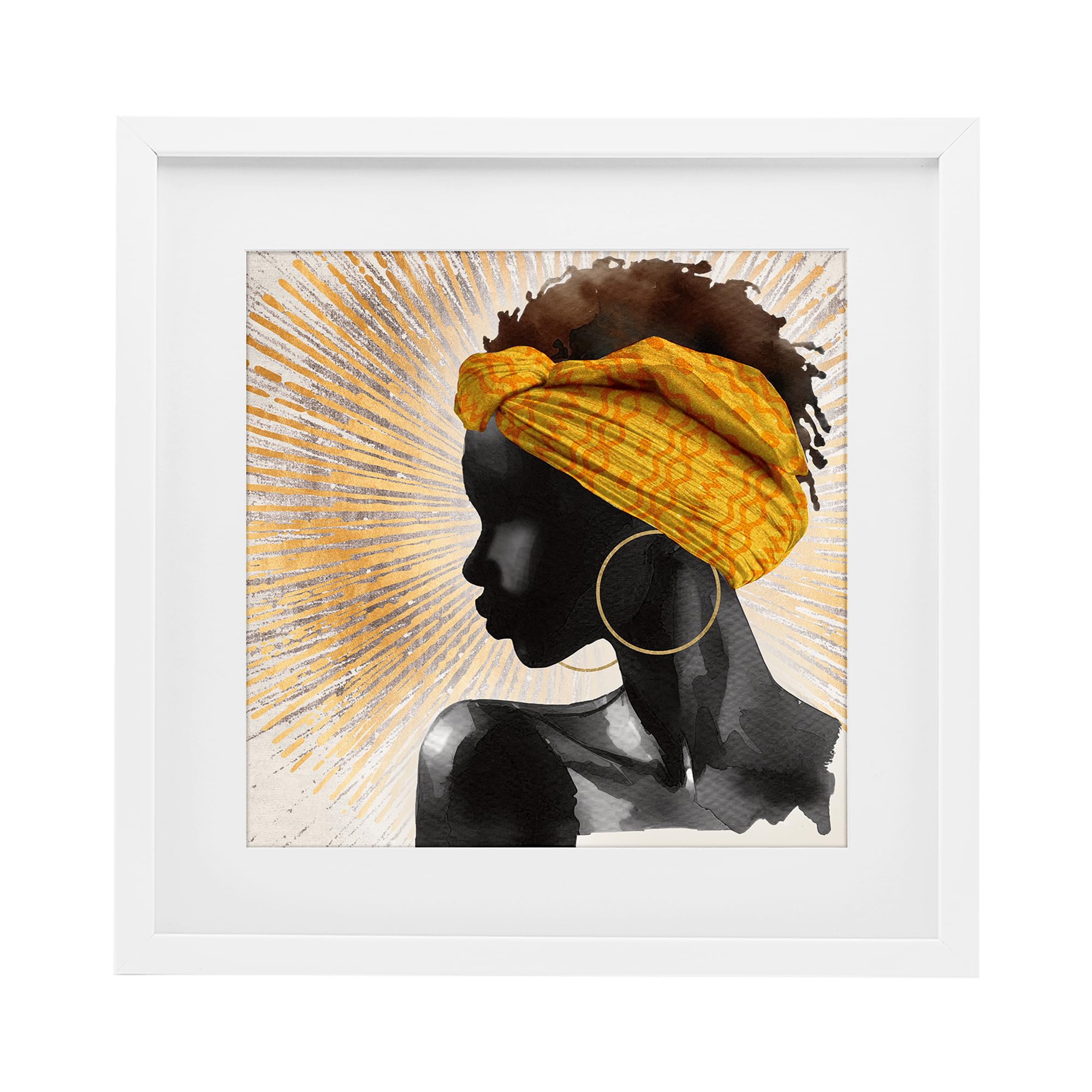 Stupell Industries Coastal White (Textured) Golden Sunburst Portrait, 16 X 16 Inch Framed Print Under Glass