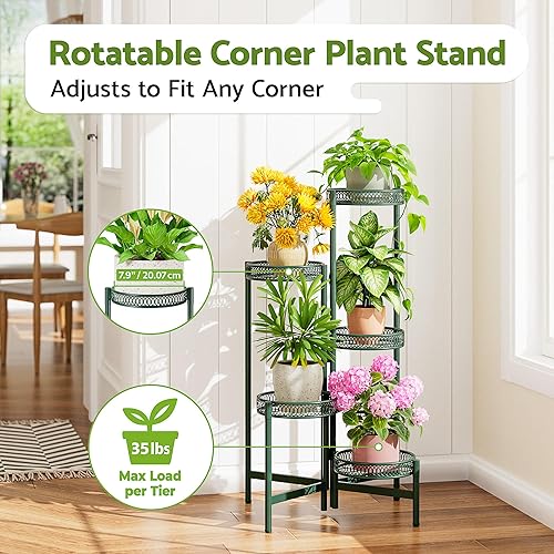 Miniatura 2 de Soporte de metal para plantas de 5 niveles para interiores y exteriores, estante alto de esquina para múltiples plantas, soporte plegable para