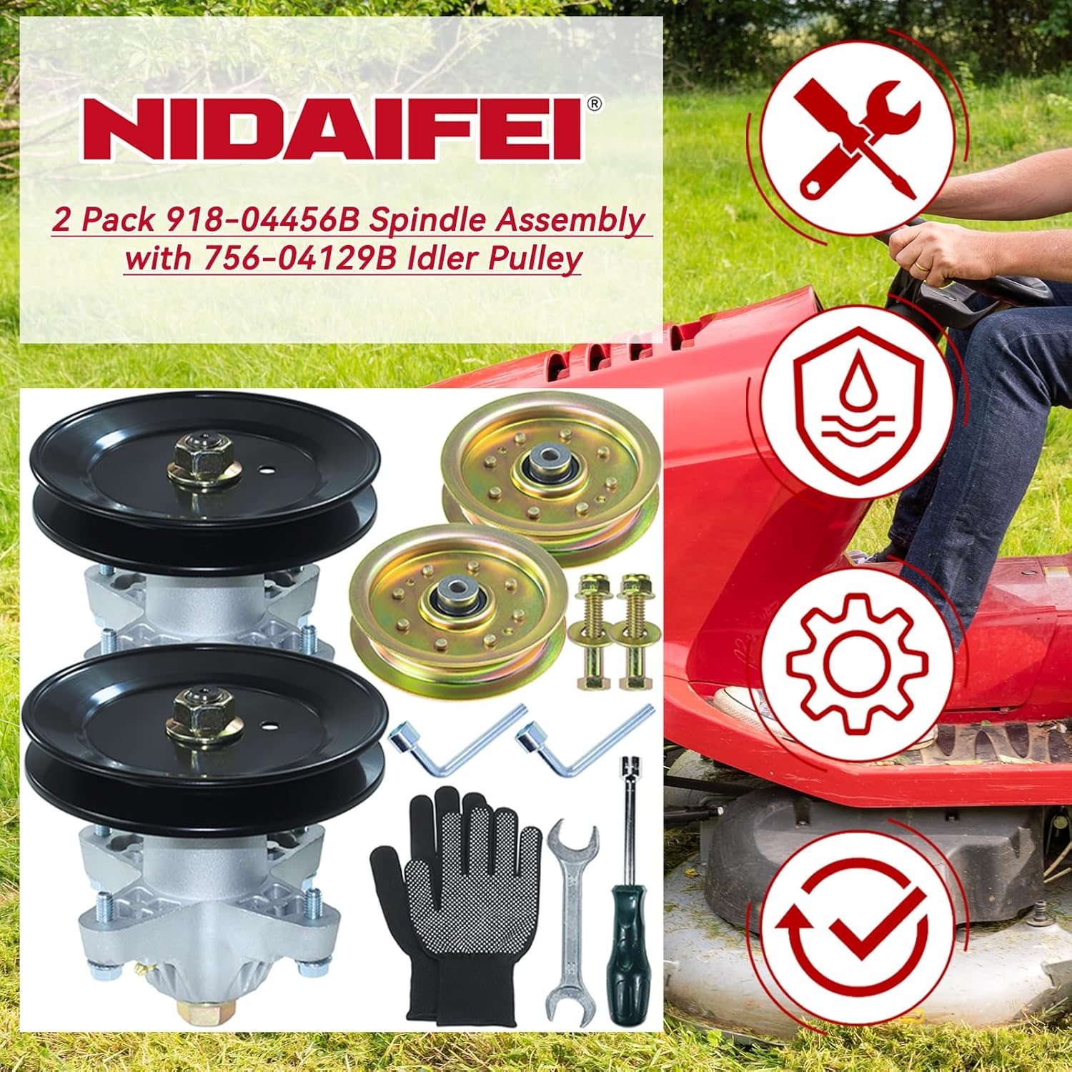 2 Pack Greased 918-04456 Spindle Assembly with 756-04129 Idler Pulley Replaces MTD 618-04456A, 618-04456B, 618-04461A, 918-04456A, 918-04461A for Cub Cadet LT1042 LX425 LX420 Lawn Tractors