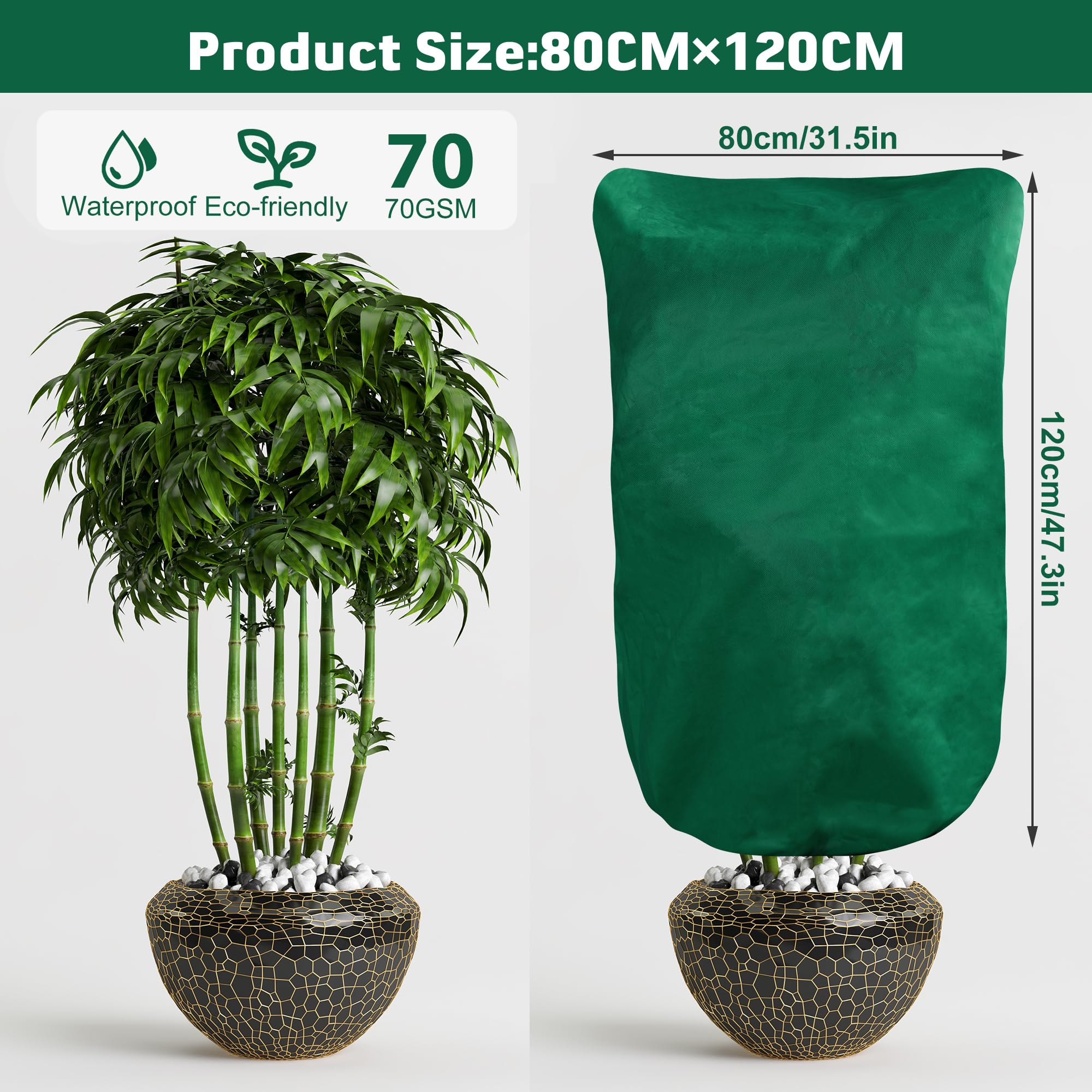 Huiguli 2 Pcs Frost Protection Plant Covers, 80x120cm Garden Fleece Plant Protection Bag with Drawstring - Image 4