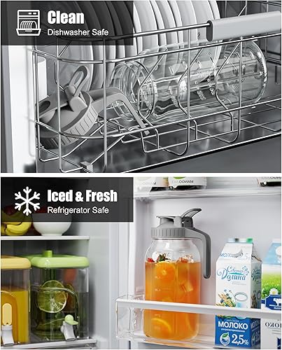 Miniatura 4 de OneDream Jarra de Vidrio con Tapa, Frasco Mason Grande de 64 oz de Boca Ancha, Frasco de Vidrio de Té de Sol para Exteriores, Jarra de Té Helado