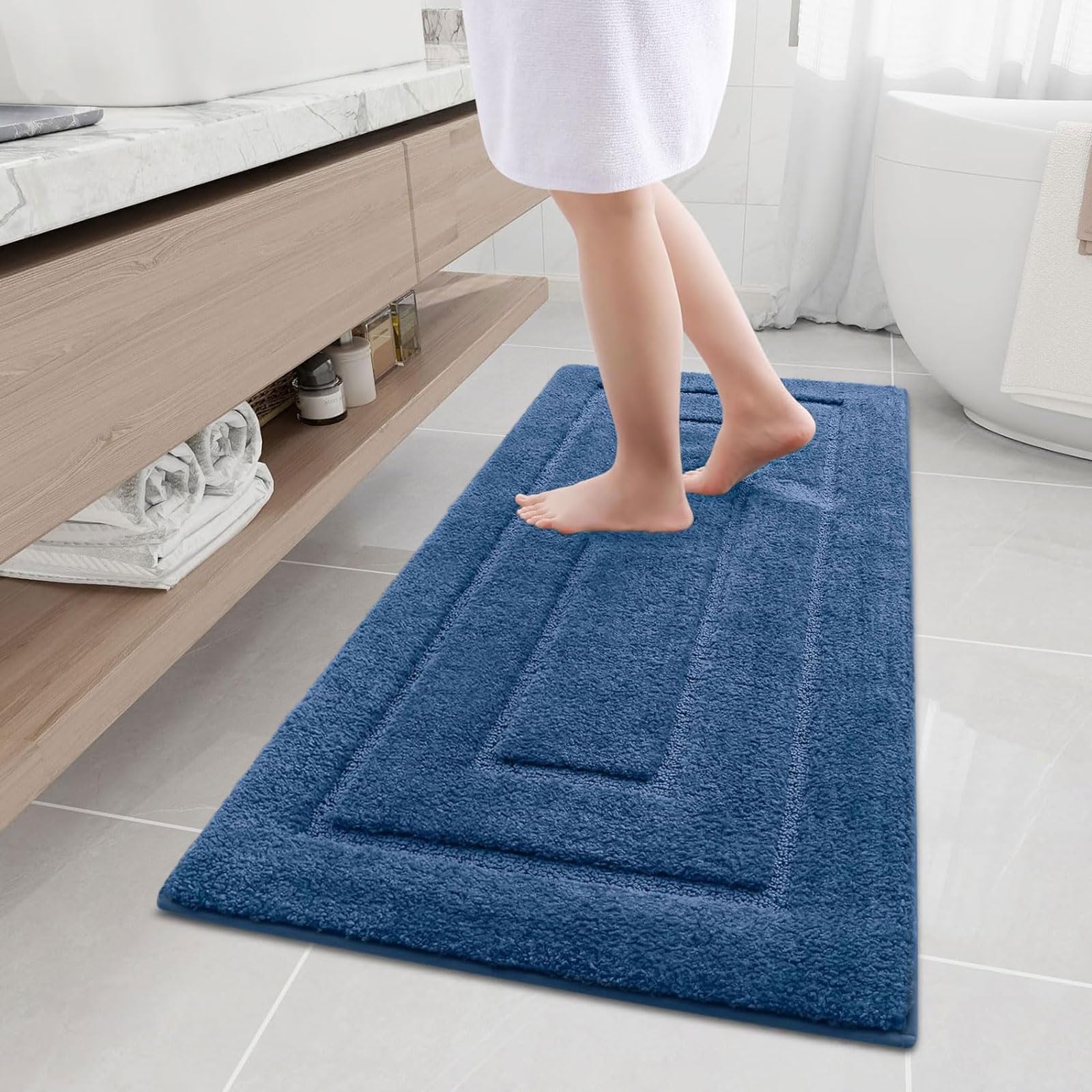 Buganda Bathroom Rugs, 47" x 20", Soft and Absorbent Microfiber Bath Rugs, Non-Slip Shaggy Shower Carpet, Machine Wash Dry Bath Mats for Bathroom