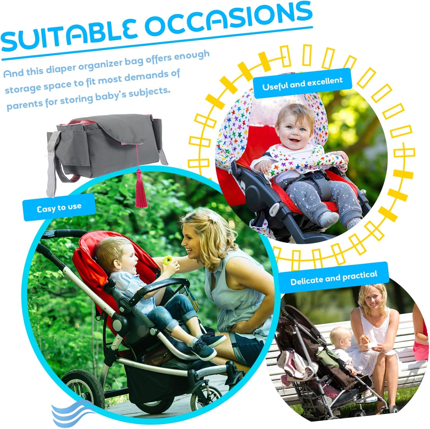 Kisangel 2pcs Boy Girl Diaper Caddy Organizer Portable Diaper Holder Tassel Design Lightweight and Durable for Stroller for Outdoor Use Easy to Carry