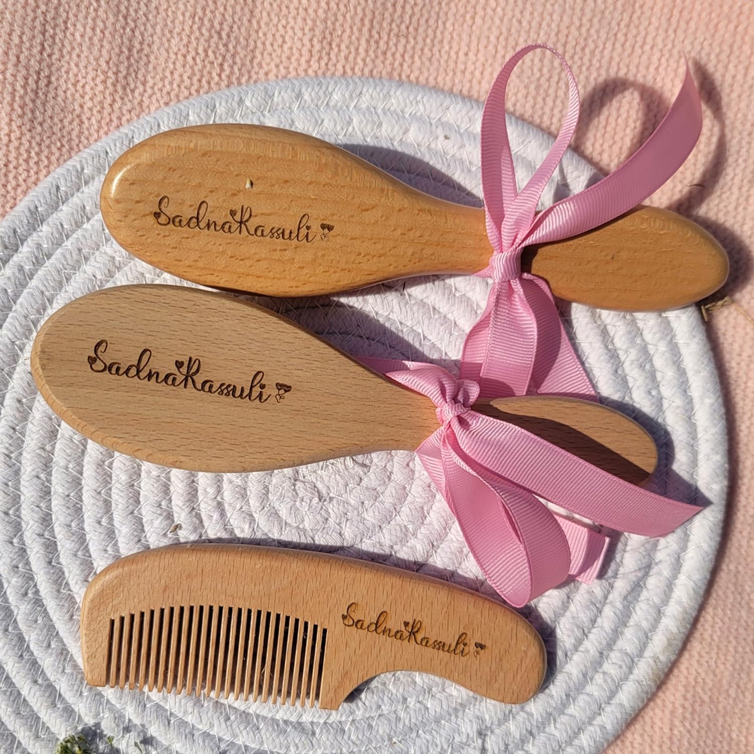 Set Di 3 Spazzole For Capelli For Bambini Personalizzate Con Incisione, Spazzola For Bambini In Legno Personalizzata, Riempitivi For Cestini Pasquali, Battesimo(B)