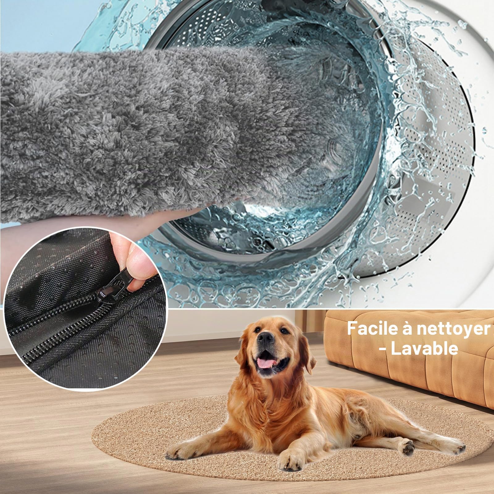 Panier Chien Grande Taille, 100x60x8cm, Tapis Chien, Rembourrage Moelleux, Lit pour Animaux, Coussin Lavable, Tissu Peluche Doux, Base antidérapante, Gris Foncé