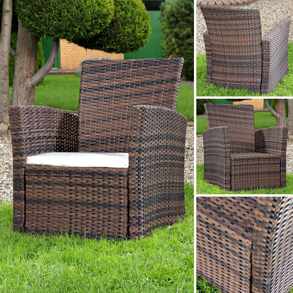 Mucola Polyrattan Gartensessel 78x62x65 cm inkl. Sitzkissen wetterfest | Rattan Sessel Lounge Sessel Relaxsessel Outdoor Balkonsessel UV-beständig | Terrassensessel waschbare Bezüge Braun/Beige
