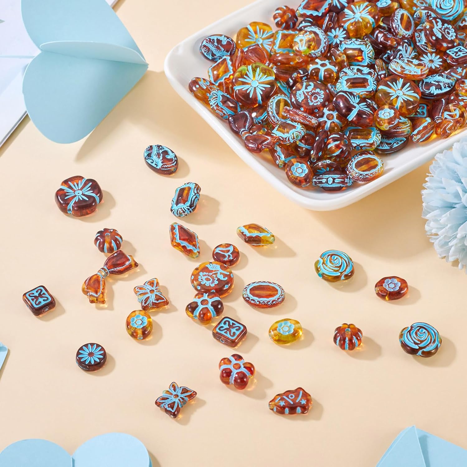 Cheriswelry 160Pcs Assorted Acrylic Beads Vintage Beads Bracelet Making Set Flat Round Flower Butterfly Bow Bead Printed Aesthetic Bead Spacer 11.5-20mm for Necklace Keychain Earring Jewelry Making - Image 6