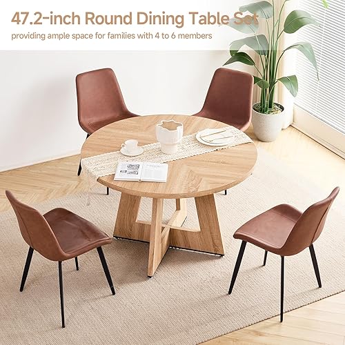 Miniatura 28 de Juego de mesa de comedor redonda para 4 personas con sillas, mesa de cocina y sillas, juego de mesa de comedor, silla moderna de mediados de siglo