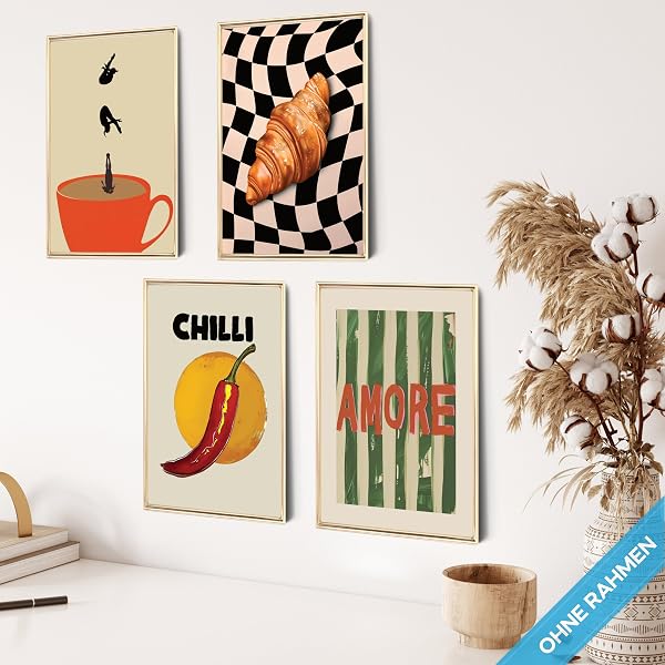 mojoliving Poster Kaffee Bilder Kaffee Bild Wandbilder für die Küche Poster Aesthetic Deko Küchenbilder Vintage Bilder Wohnzimmer Deko Küche (Amore Croissant, 4x A4 | ohne Rahmen) - 2