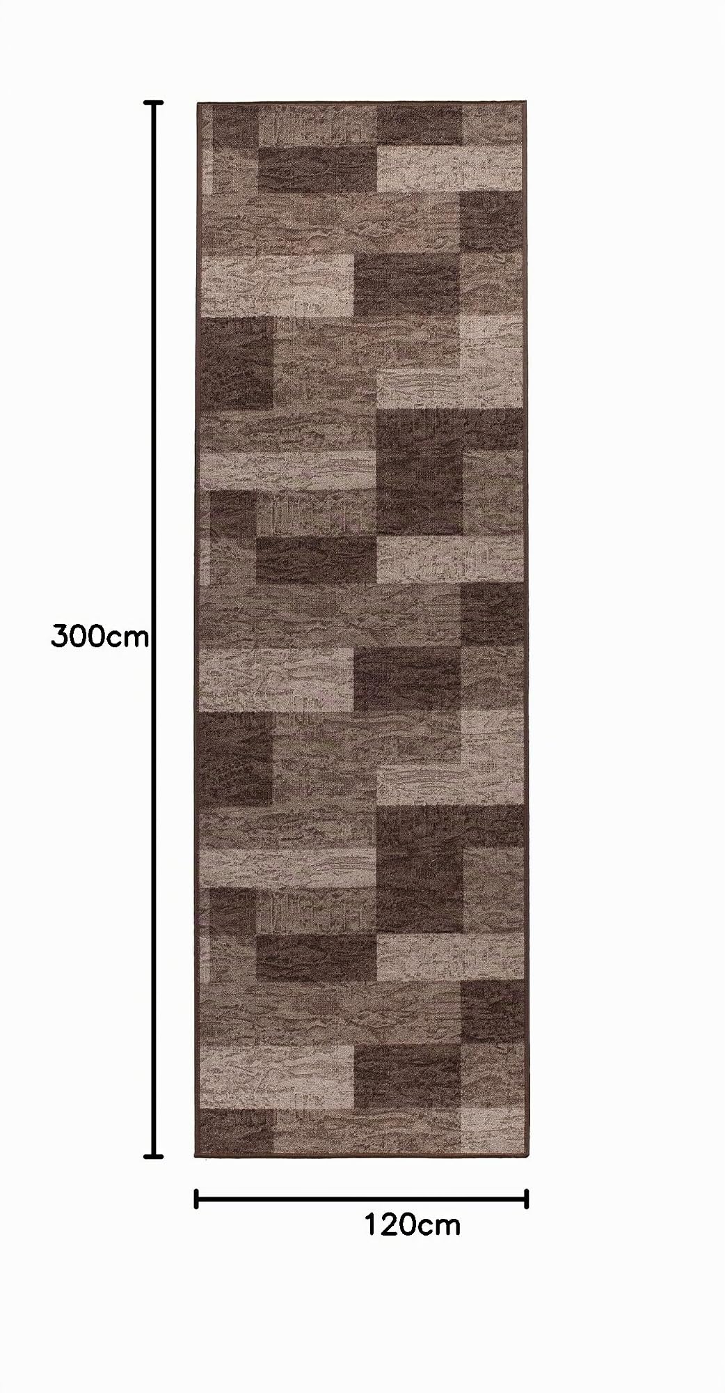 TAPISO Anti Rutsch Teppich Läufer rutschfest Brücke Meterware Modern Dunkelbraun Braun Viereck Geometrisch Design Flur Küche Wohnzimmer Diele 120 x 300 cm